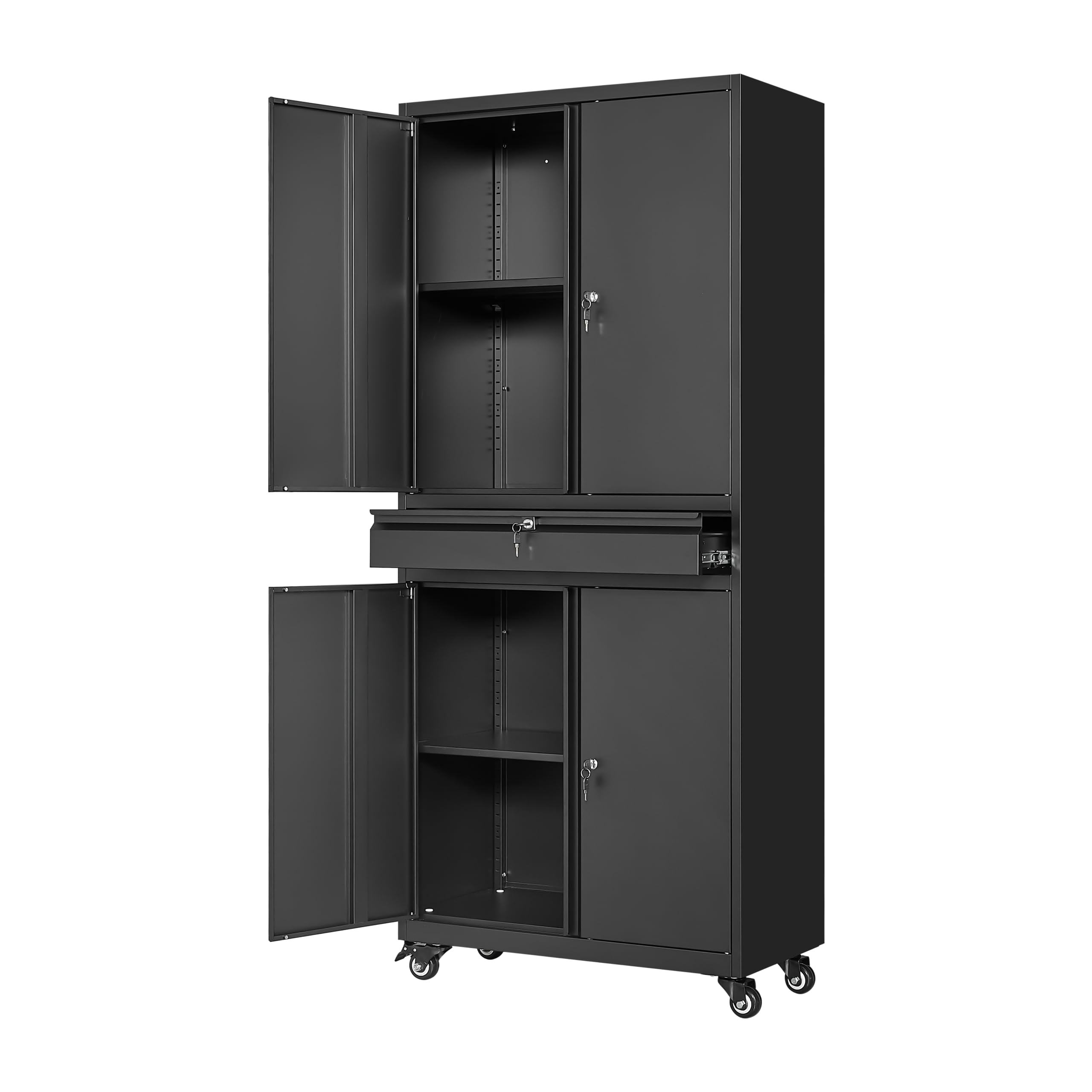 Yizosh Heavy Duty Metal Garage Storage Cabinet with Locking Doors & Adjustable Shelves - 73