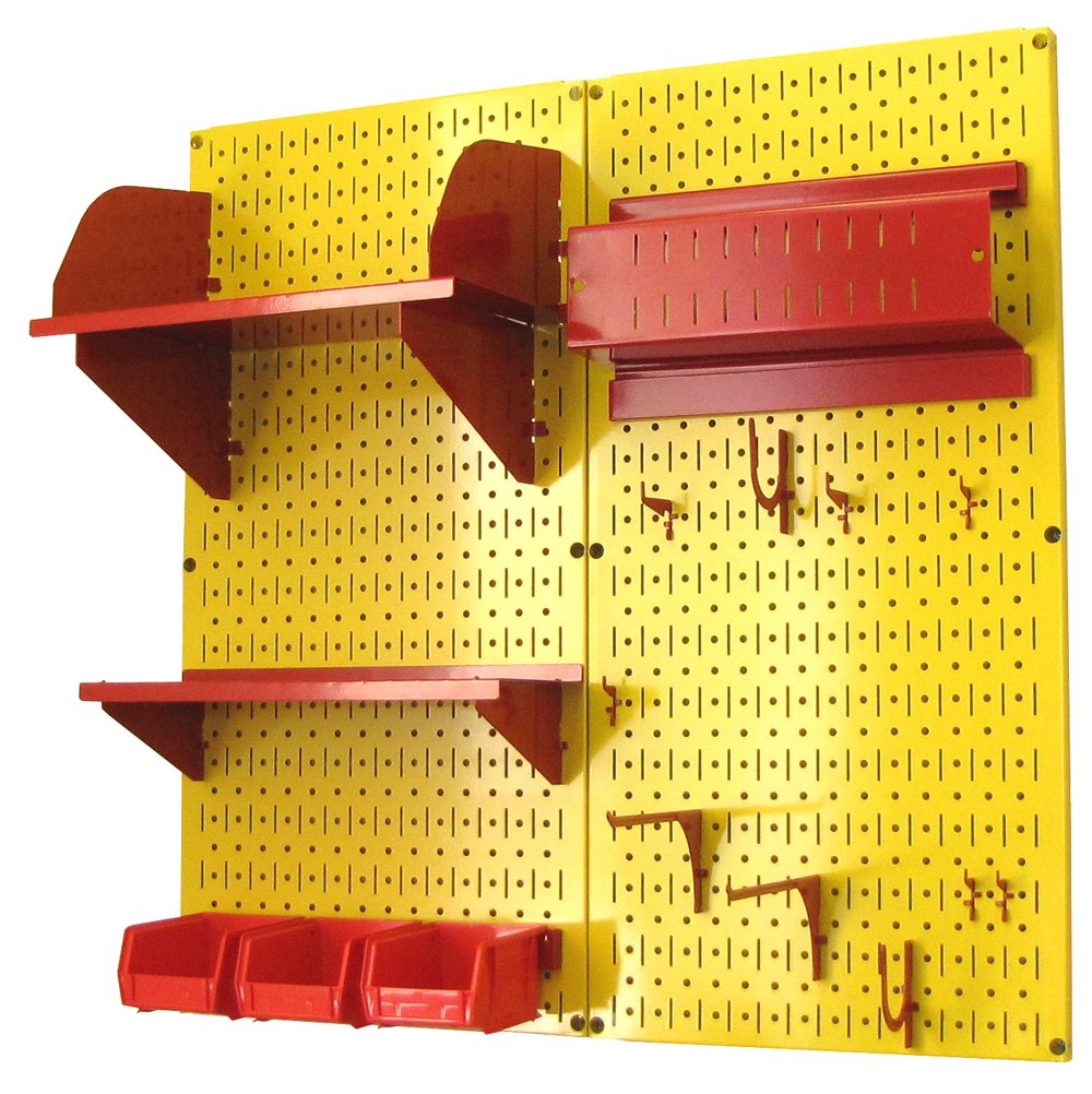 Wall Control Craft & Hobby Pegboard Organizer Storage Kit - Yellow Pegboard with Red Hooks & Accessories - Perfect for Garage, Workshop & Craft Room Organization