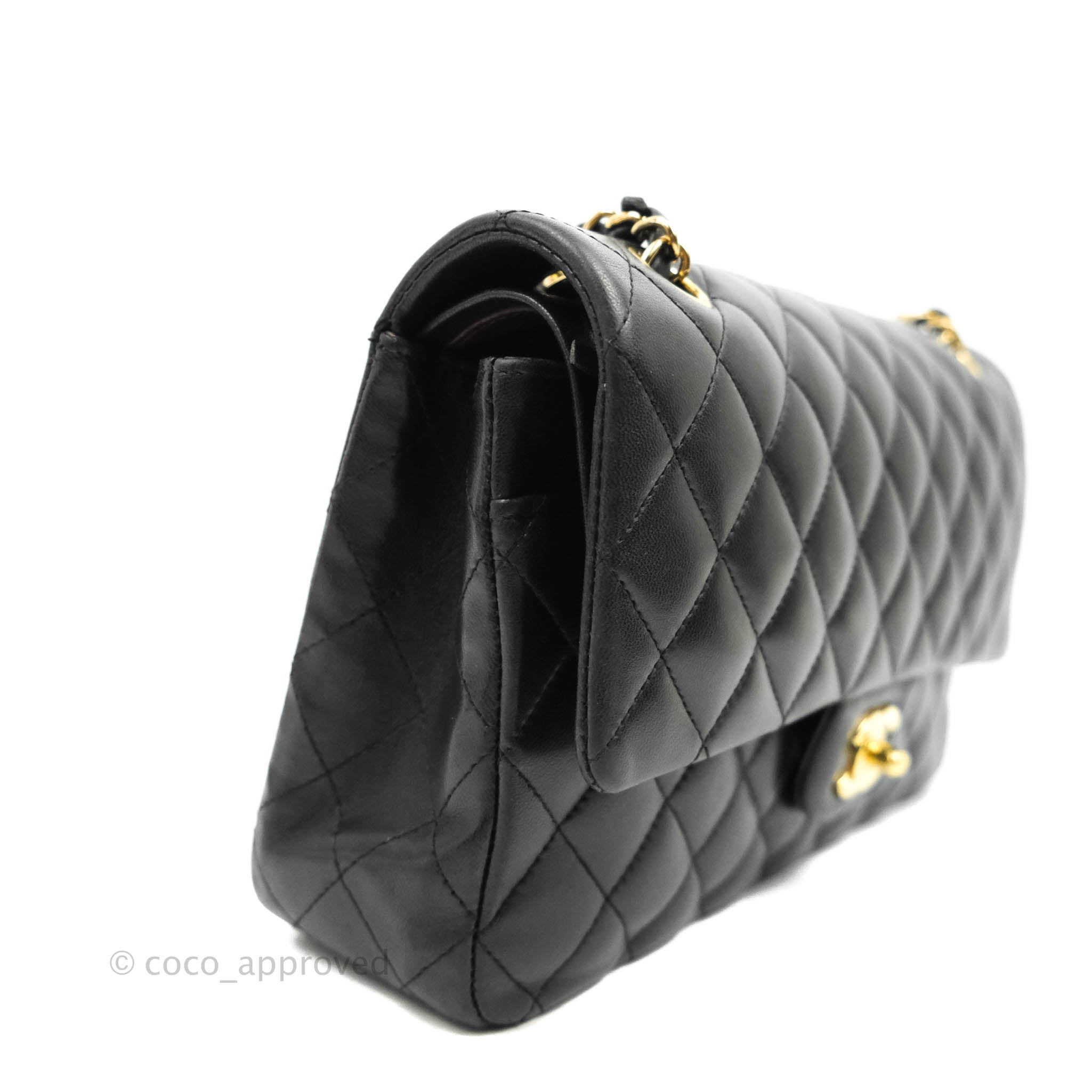 Chanel Classic M/L Medium Double Flap Bag - Black Lambskin Leather with Gold Hardware | Luxury Designer Handbag for Women, Perfect for Work, Evening Events & Special Occasions