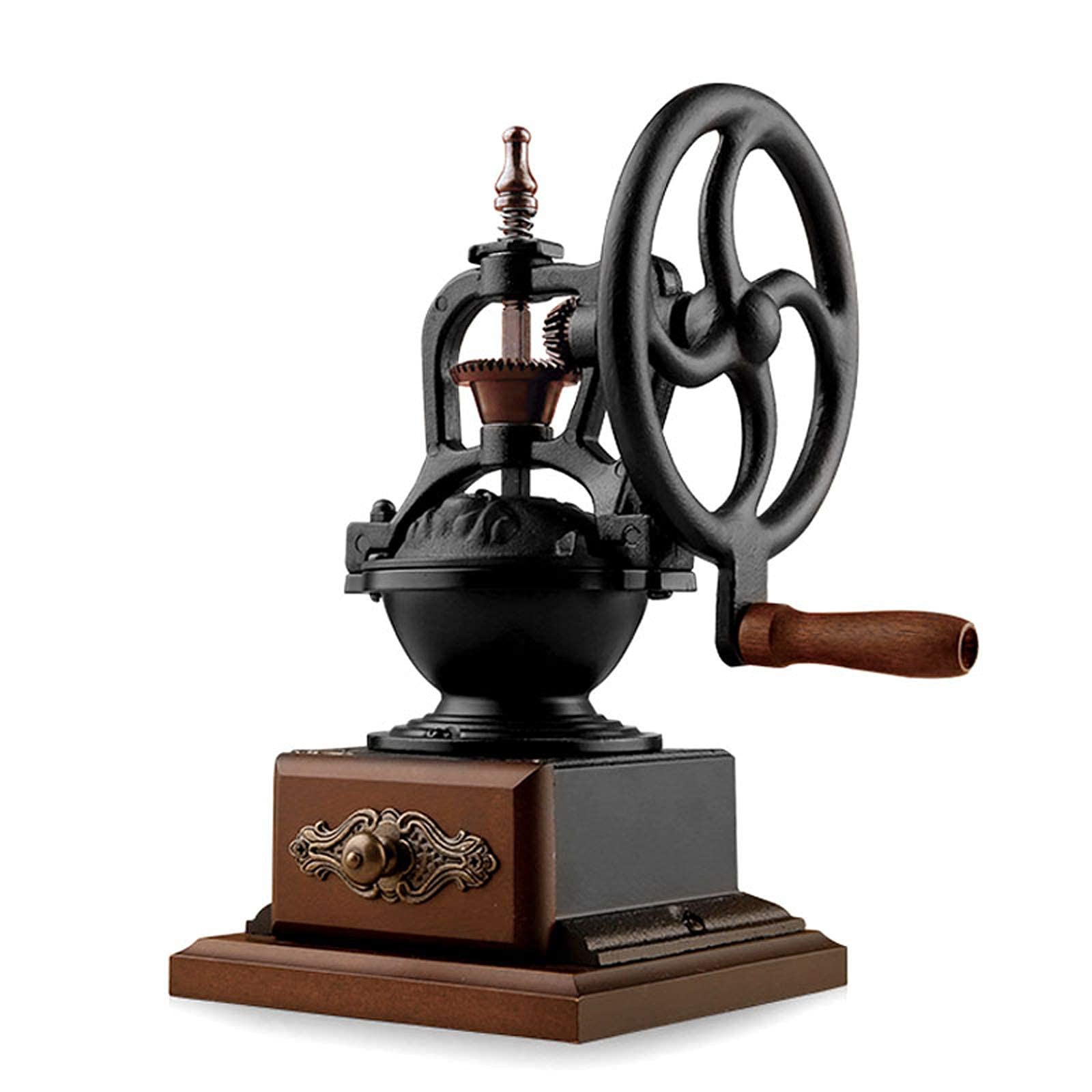 Vintage Ceramic Conical Burr Coffee Grinder - Manual Hand Crank Espresso & Drip Coffee Maker with Wooden Base - Perfect for Home, Cafe & Office Use - Great Gift for Coffee Lovers