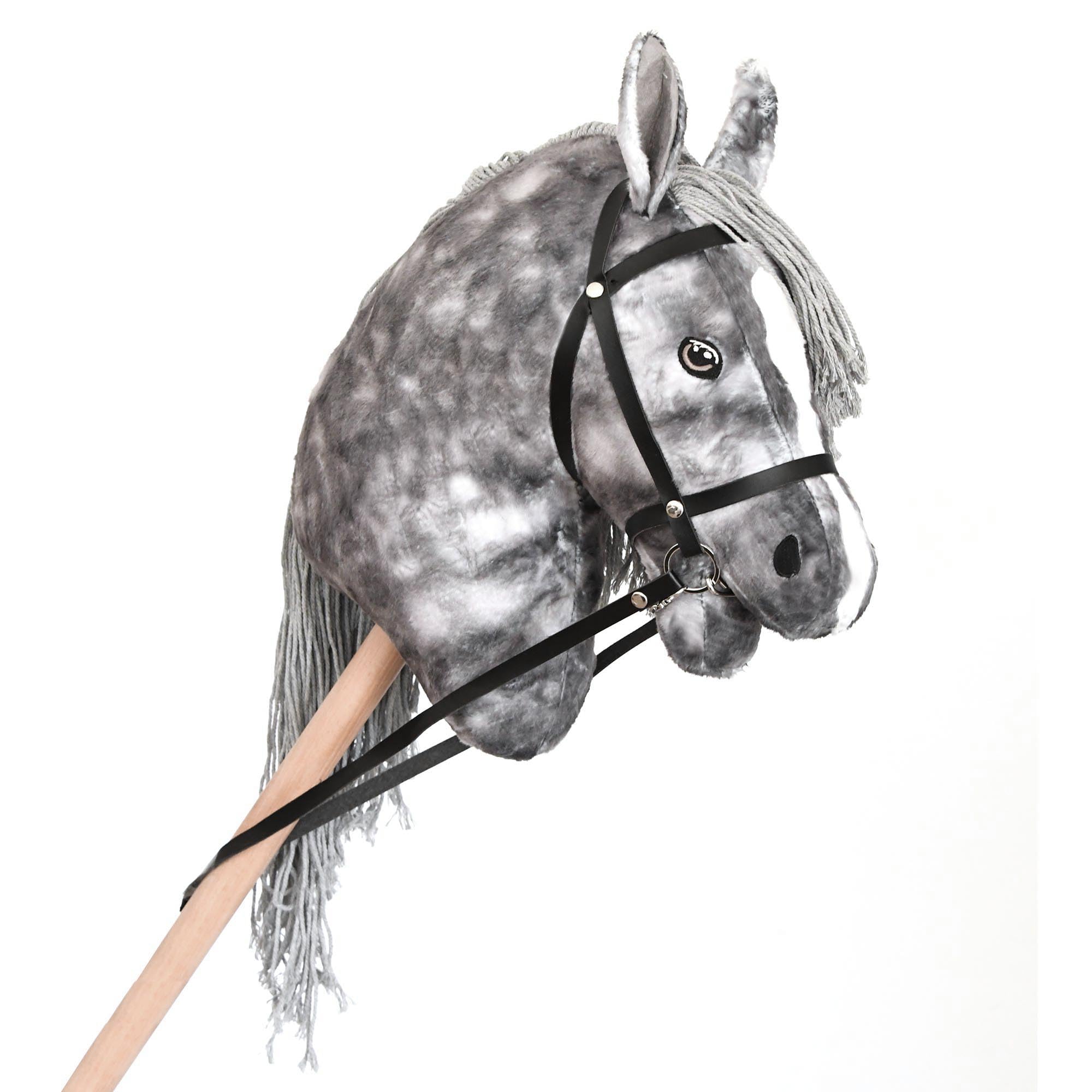Blue Stick Horse with Reins, Halter, Lunge Line & Bonnet - Realistic Hobby Horse Toy for Kids Pretend Play, Birthday Gifts & Outdoor Activities