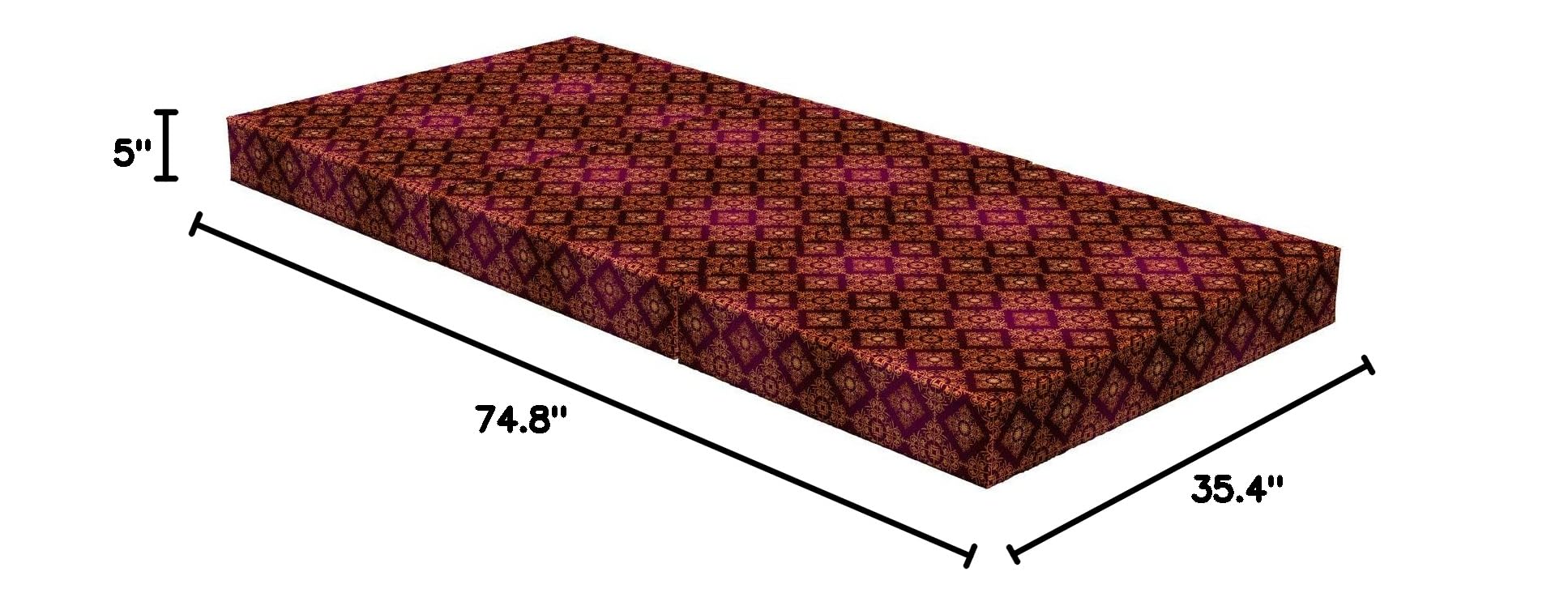 Ambesonne Foldable Mattress | Victorian Damask Pattern in Orange, Magenta & Black | 74.8