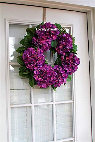 16 or 20 Inch Purple Hydrangea Wreath - Rustic Farmhouse Style for Front Door, Wedding, Spring, Easter, Summer, Mother's Day - Perfect for Home Decor, Housewarming Gifts & Outdoor Use