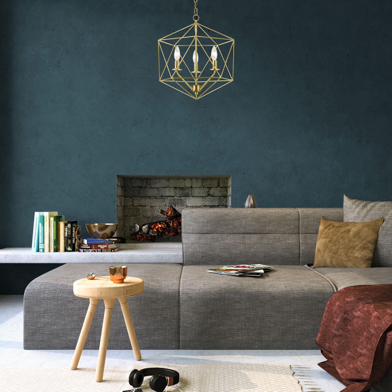Hanover Serena 3-Light Gold Pendant Chandelier - Hardwire or Plug-in Swag Hanging Light Fixture for Bedroom, Living Room, Hallway, Entryway, Kitchen, Nursery - Perfect for Modern Home Decor and Ambient Lighting