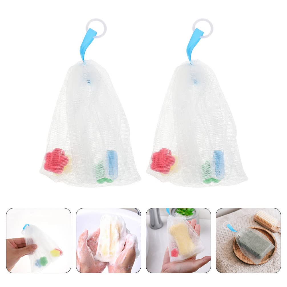 Healeved 2-Pack Exfoliating Soap Bag with Mesh Pouch - Foaming Net Soap Saver for Body Scrub & Shower Loofah (White) - Perfect for Travel, Bath & Shower Essentials