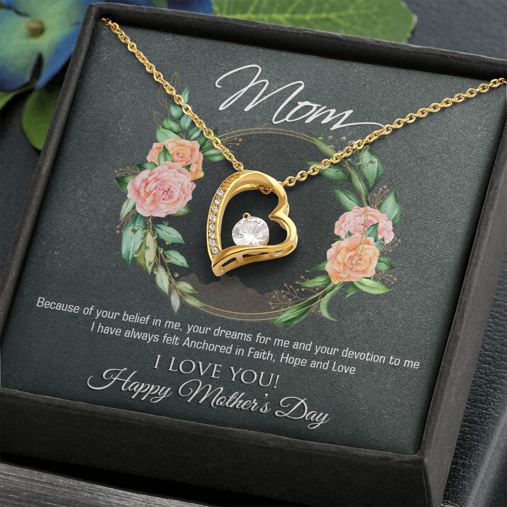 Mother's Day Gift - Sterling Silver Heart Necklace with Cubic Zirconia & Engraved Message - Perfect for Anniversary, Birthday & Valentine's Day