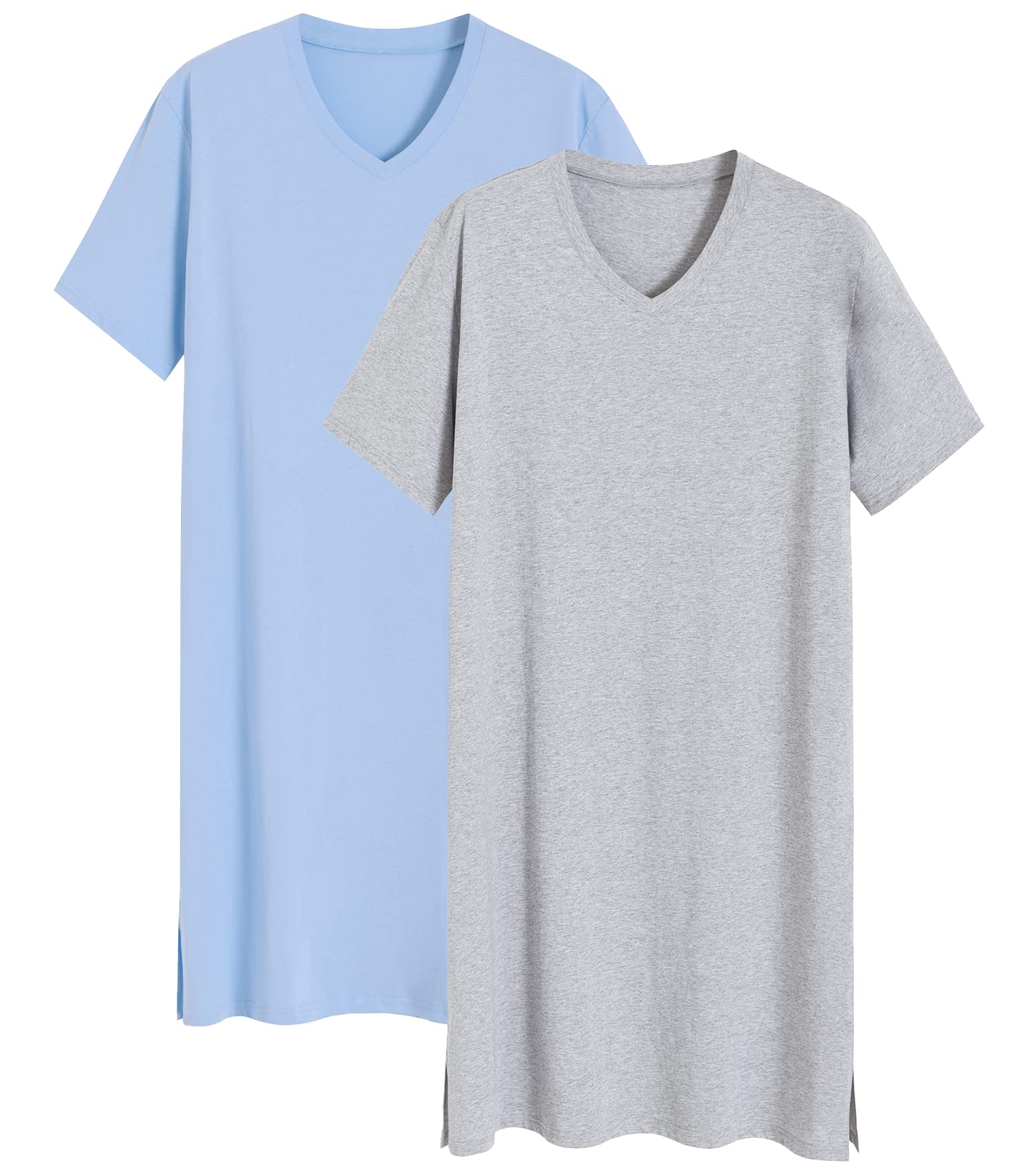 Men's 2 Pack Cotton Nightshirt Sleep Shirt - Soft & Breathable Nightgown for Comfortable Sleep & Lounge Wear at Home