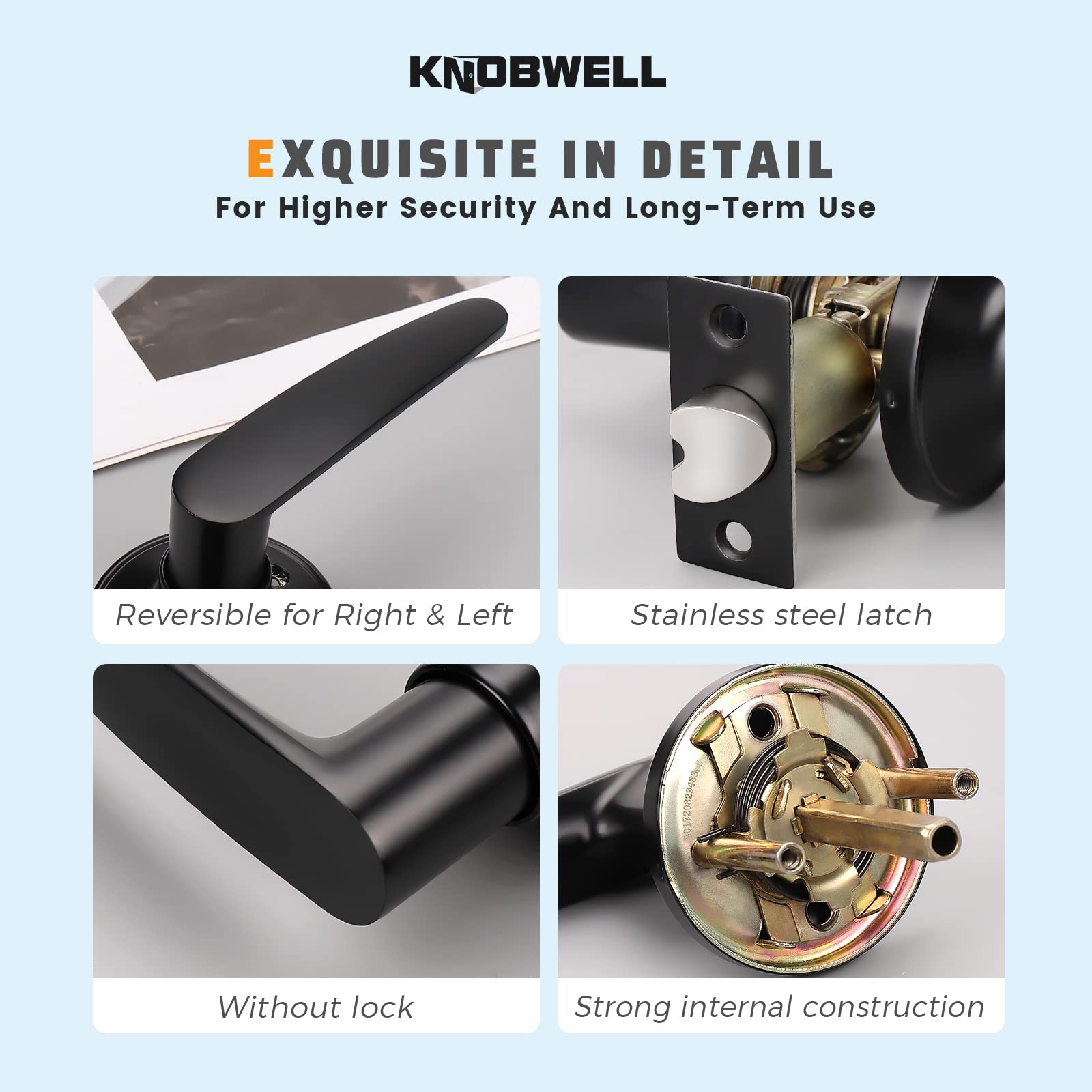 KNOBWELL 10-Pack Matte Black Modern Door Handles - Straight Lever Interior & Closet Door Knobs (No Lock) - Perfect for Bedrooms, Bathrooms & Cabinets