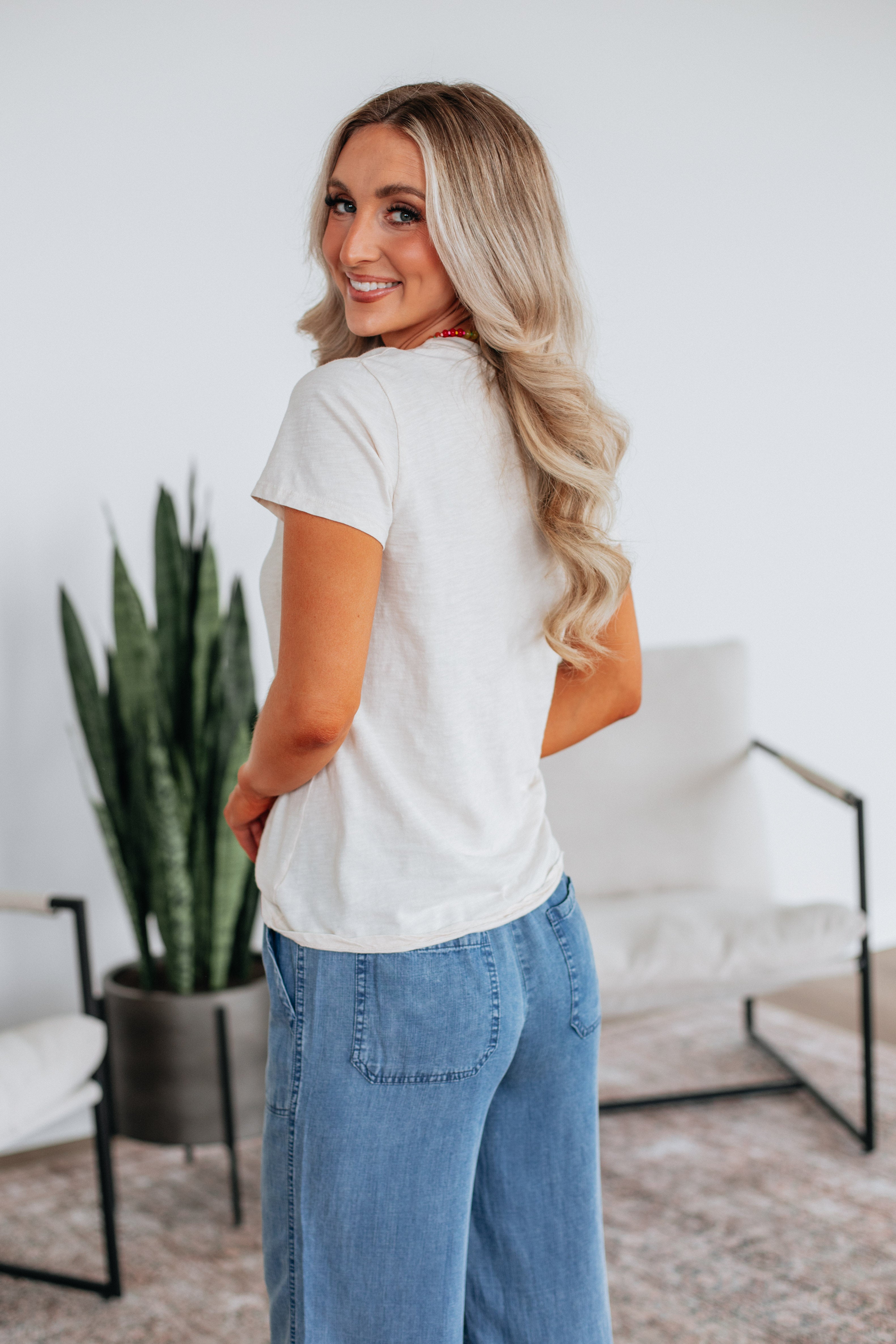 Jeannette Basic Tee - Soft Cotton Women's T-Shirt in Natural Color | Casual Everyday Wear & Layering Essential