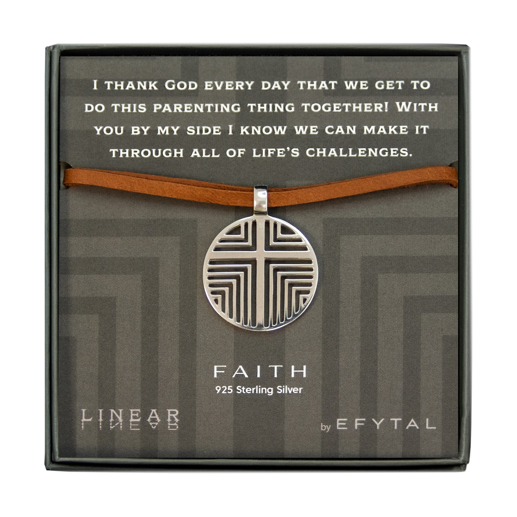 EFYTAL Sterling Silver Cross Necklace for Men - 925 Silver Faith Linear Pendant on Leather Cord - Religious Gifts for Husband, Boyfriend, Father - Perfect for Birthday, Anniversary & Father's Day - Ideal for Church, Daily Wear & Special Occasions