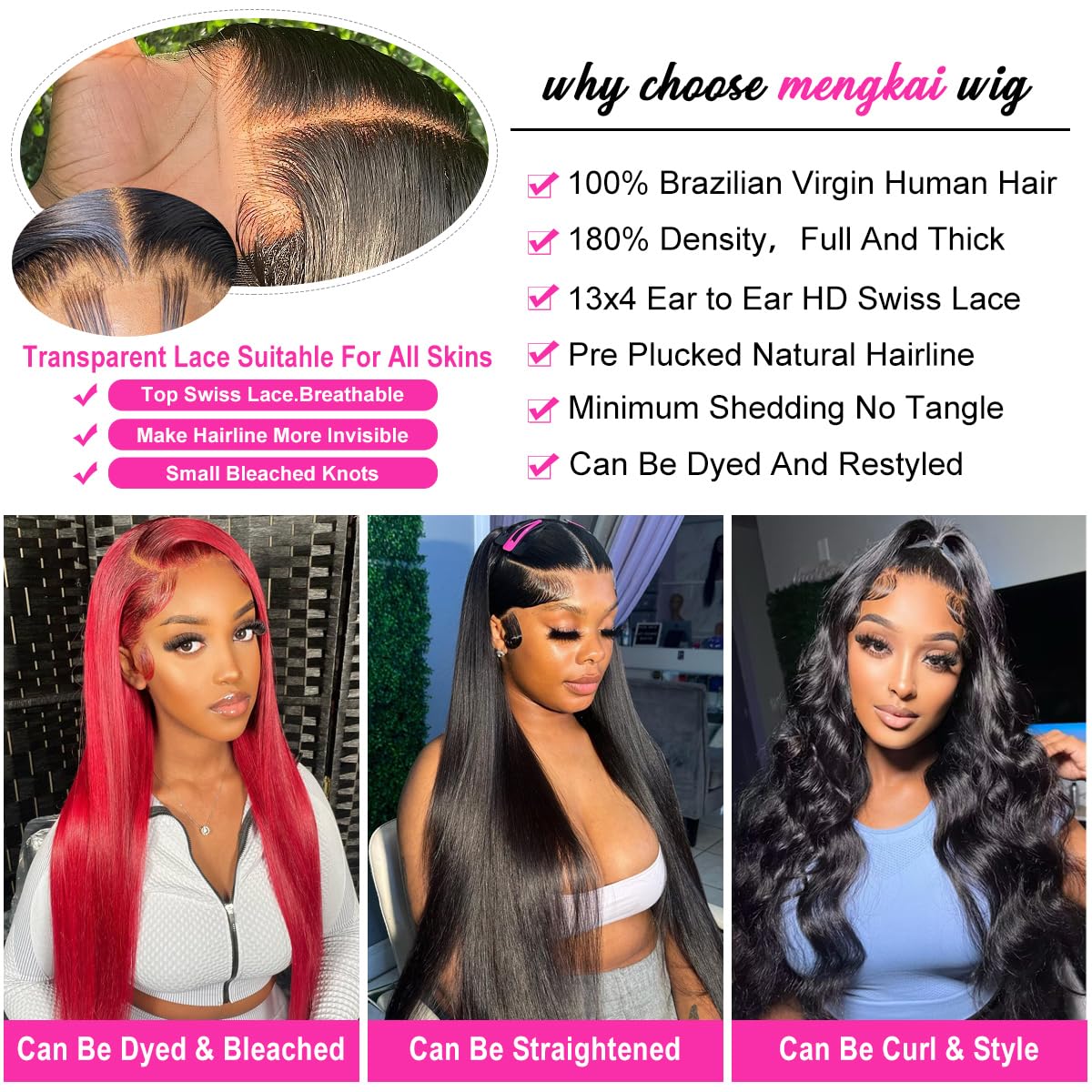 26 Inch Pre Plucked Glueless HD Lace Front Wig with Bleached Knots & Baby Hair - 13x4 Human Hair Lace Front Wig Straight Natural Black for Daily Wear & Special Occasions