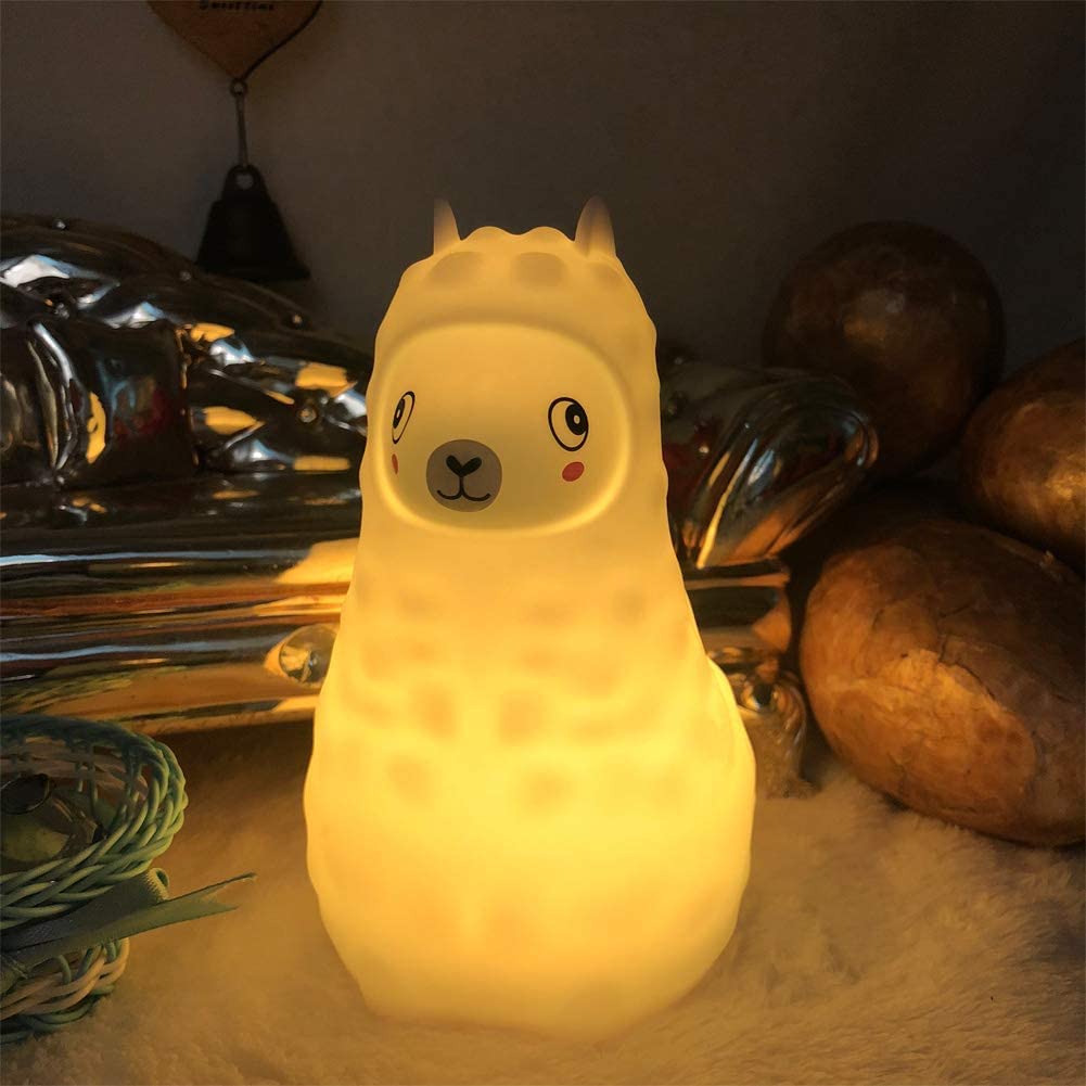 Rechargeable Alpaca Night Light for Kids - Soft Silicone LED Bedside Lamp with Adjustable Brightness & Colors, Touch & Remote Control - Perfect for Nursery, Bedroom, and Sleep Aid