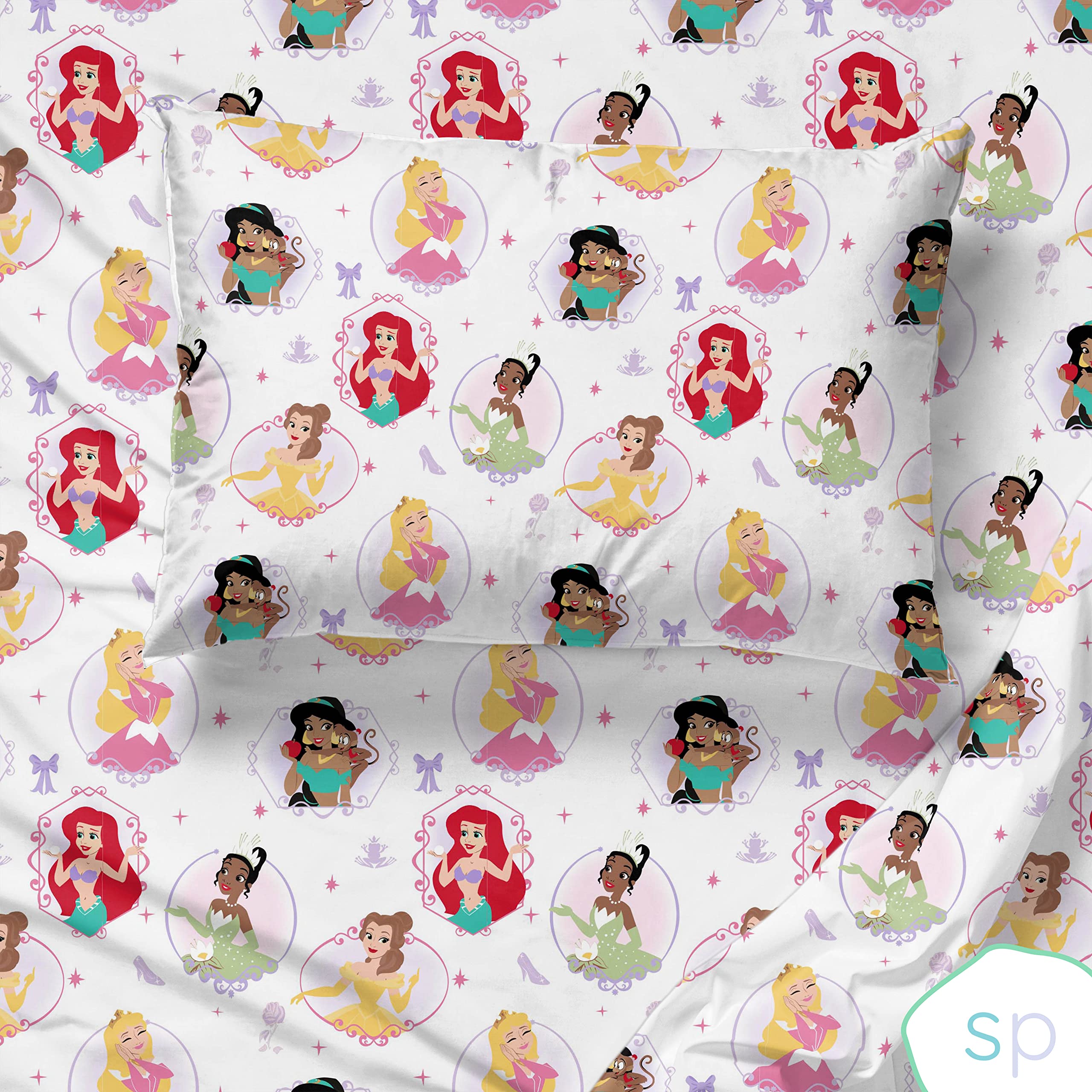Disney Princess Besties Twin Sheet Set - 3 Piece 100% Organic Cotton Bedding - GOTS & Oeko-TEX Certified (Official Disney Licensed) - Perfect for Kids' Rooms, Sleepovers & Disney Themed Bedrooms
