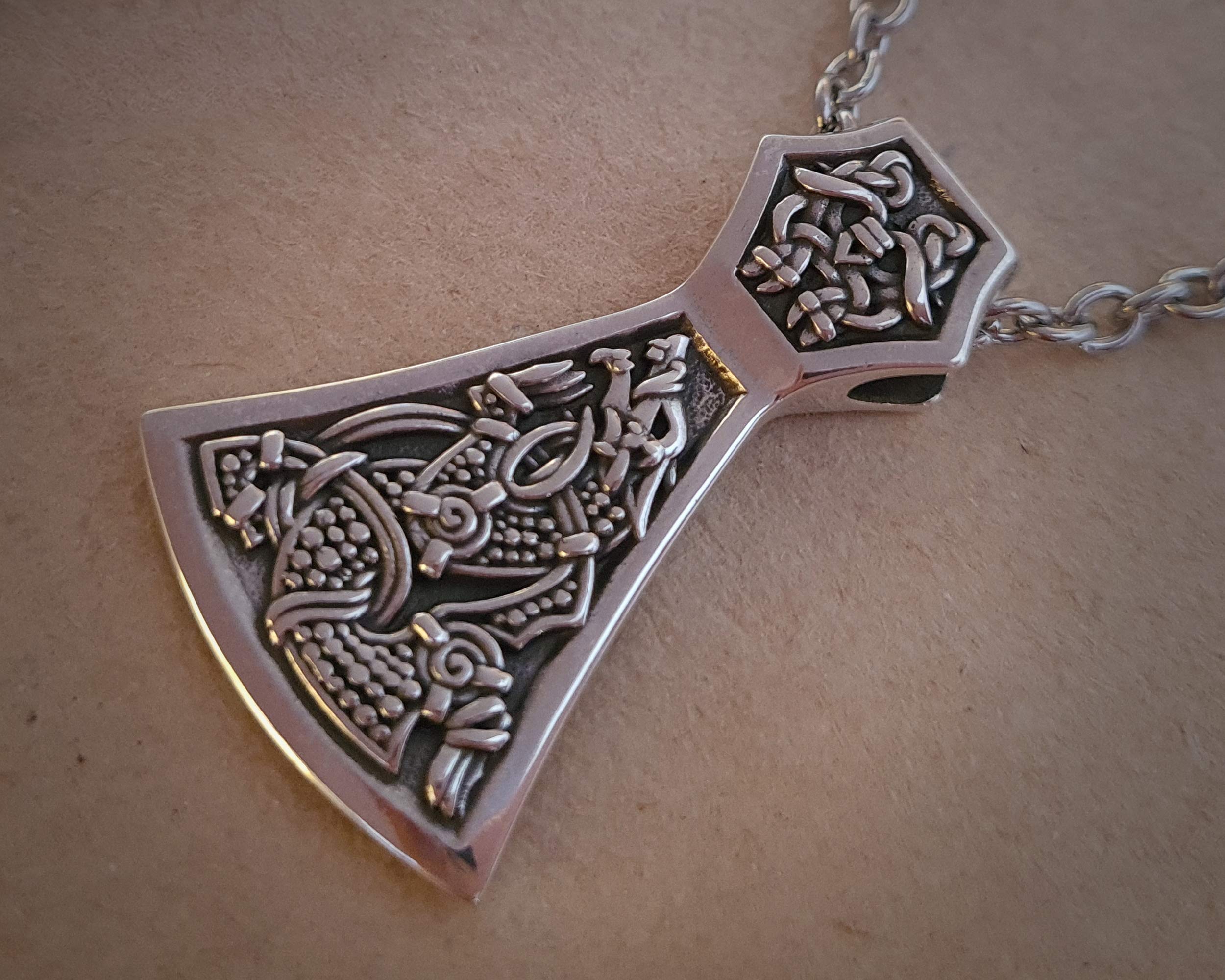 Viking Axe Pendant Necklace - Norse Jewelry with Chain for Men & Women - Brass Viking Amulet with Fenrir Wolf Design - Perfect for Viking Lovers, Cosplay, and Historical Reenactment