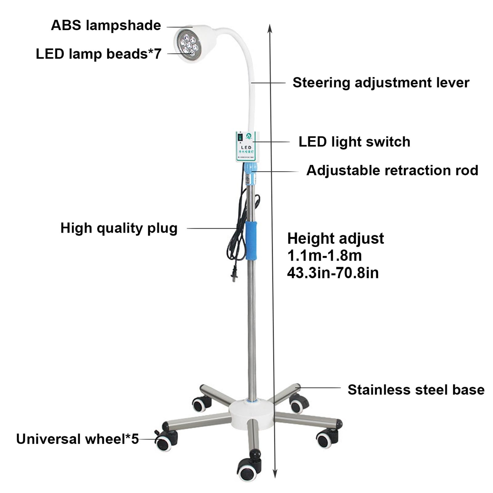 Shadowless LED Medical Exam Light with Adjustable Gooseneck & Mobile Base - Floor Standing Surgical Lamp for Gynecology, Ophthalmology & Tattoo Studios - Perfect for Clinics, Hospitals & Medical Offices