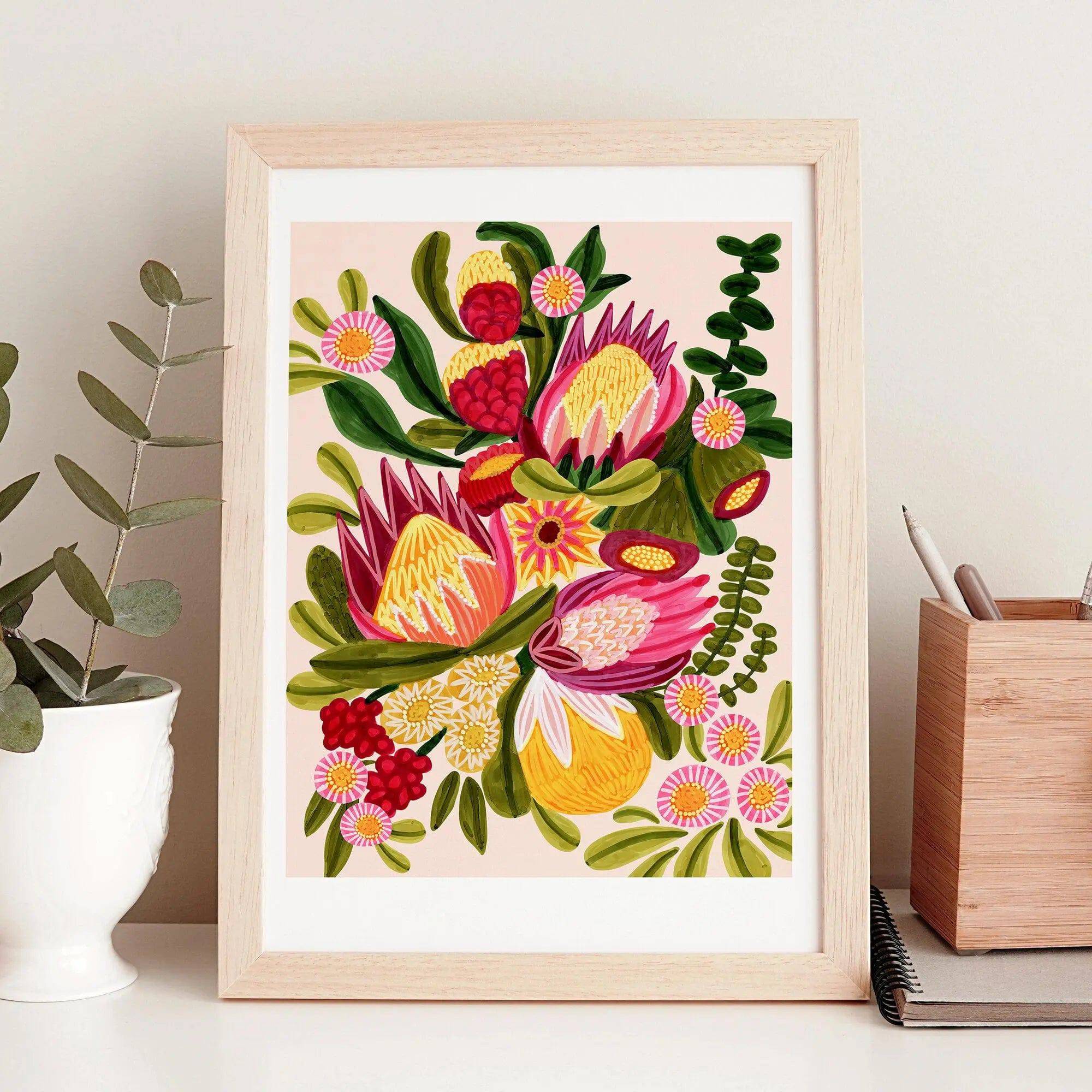 Australian Native Flora & Proteas Flowers Wall Art - Stunning Botanical Print for Home & Office Decor | Perfect for Living Room, Bedroom, or Gift