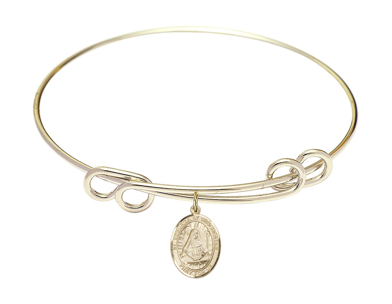 F A Dumont 8.5 Inch Round Double Loop Bangle Bracelet with St. Edburga of Winchester Charm - Elegant Jewelry for Women, Perfect for Church, Weddings & Special Occasions