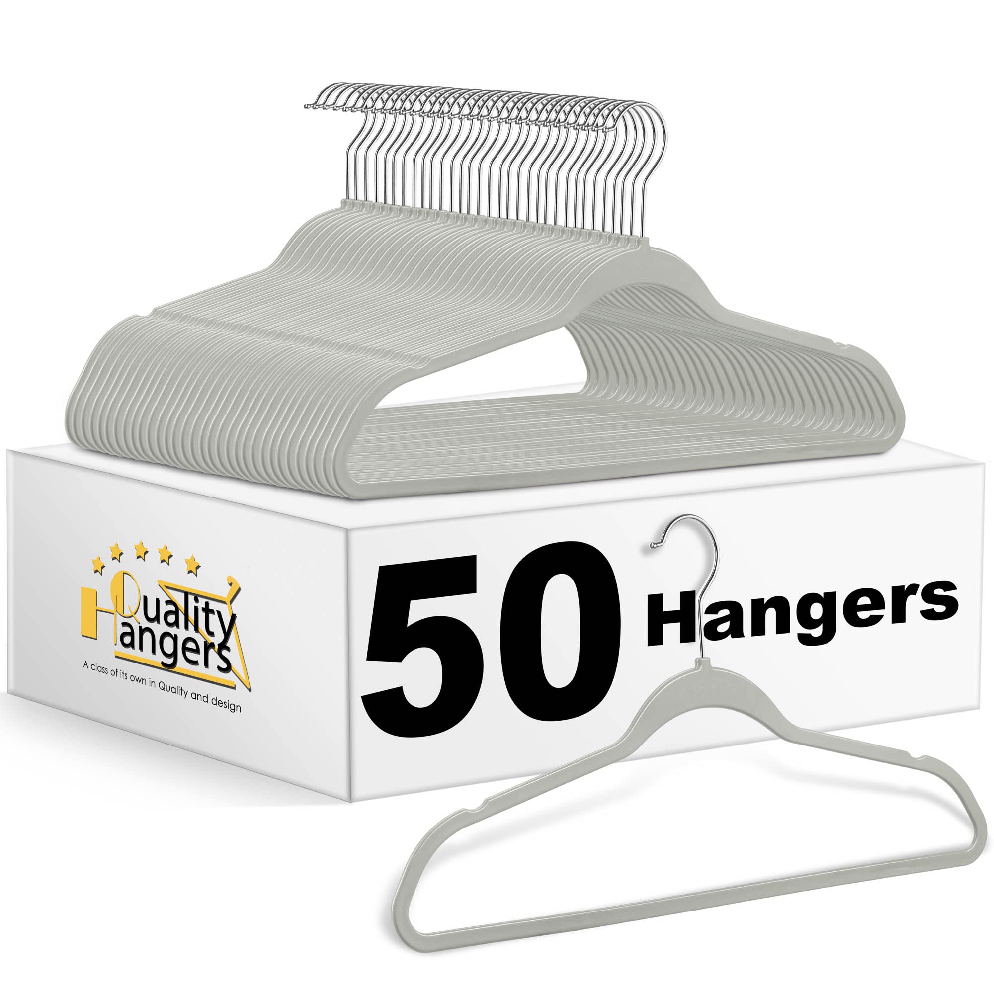 50 Pack Heavy Duty Plastic Clothes Hangers - Space Saving Non-Velvet Coat Hangers with Chrome Swivel Hook - Durable Gray Closet Organizers for Shirts, Pants & Jackets | Perfect for Home, Office & Retail Store Organization