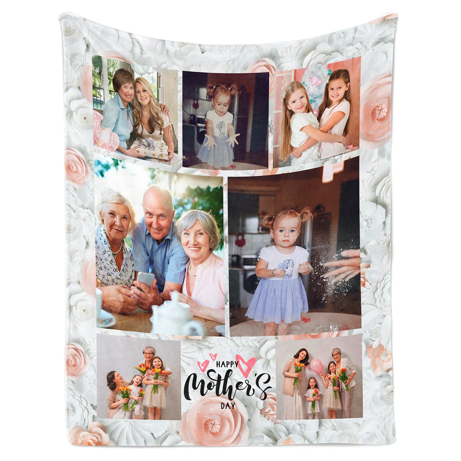 Custom Photo Blanket Personalized Fleece Throw - 60x50 Inch Flannel Bedding for Mother’s Birthday, Wedding Gift - Cozy Sofa Couch Blanket for Bedroom & Living Room (8P) | Perfect for Gifts, Home Decor & Family Keepsakes