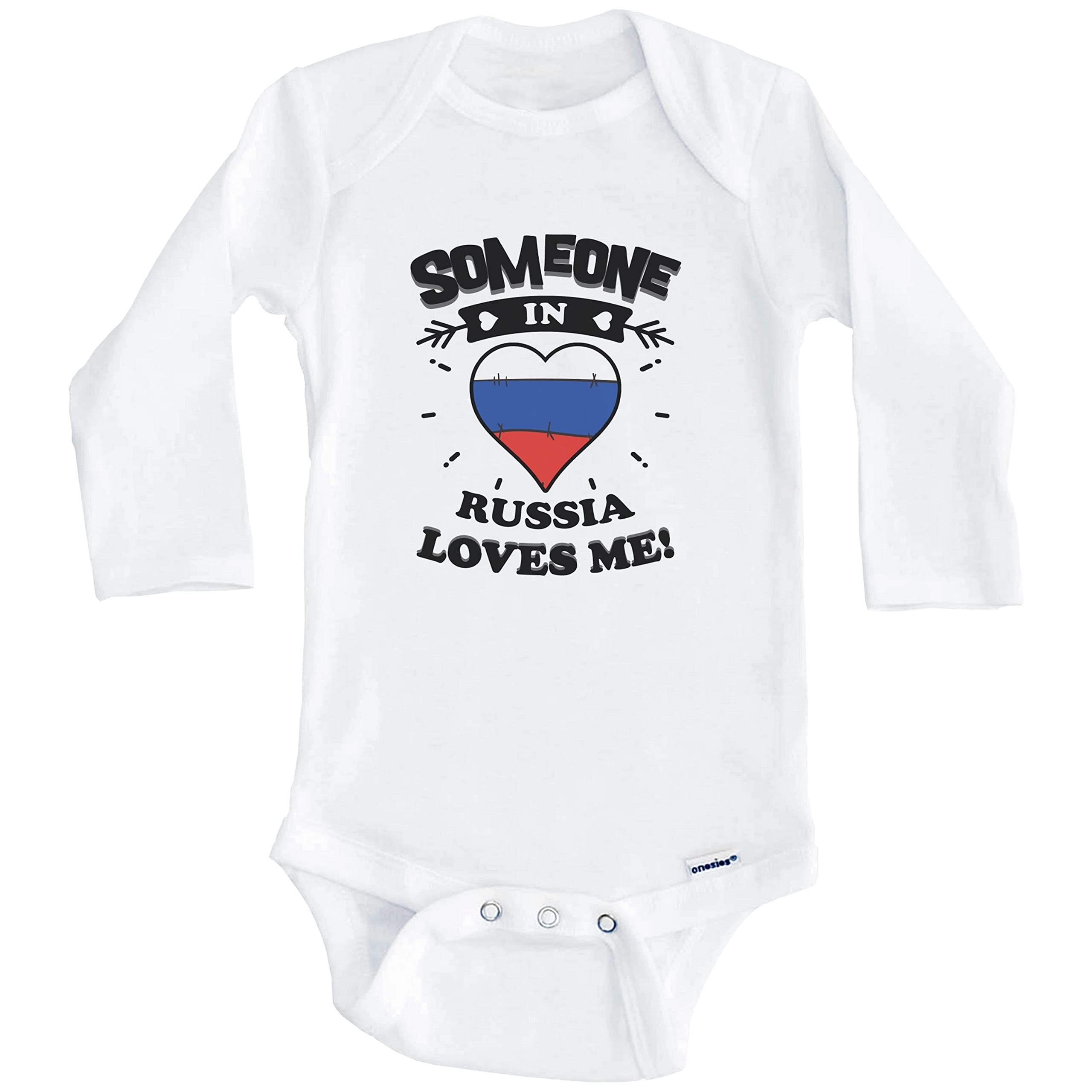 Someone in Russia Loves Me Russian Heart Print Baby Bodysuit - Long Sleeve One-Piece Outfit for Newborns & Infants | Perfect for Family Photos, Holidays & Gifts