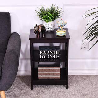 3 Tier Nightstand End Table with Storage - Modern Espresso Wood Bedside Table for Living Room, Bedroom - Perfect for Organizing Books, Lamps & Decor
