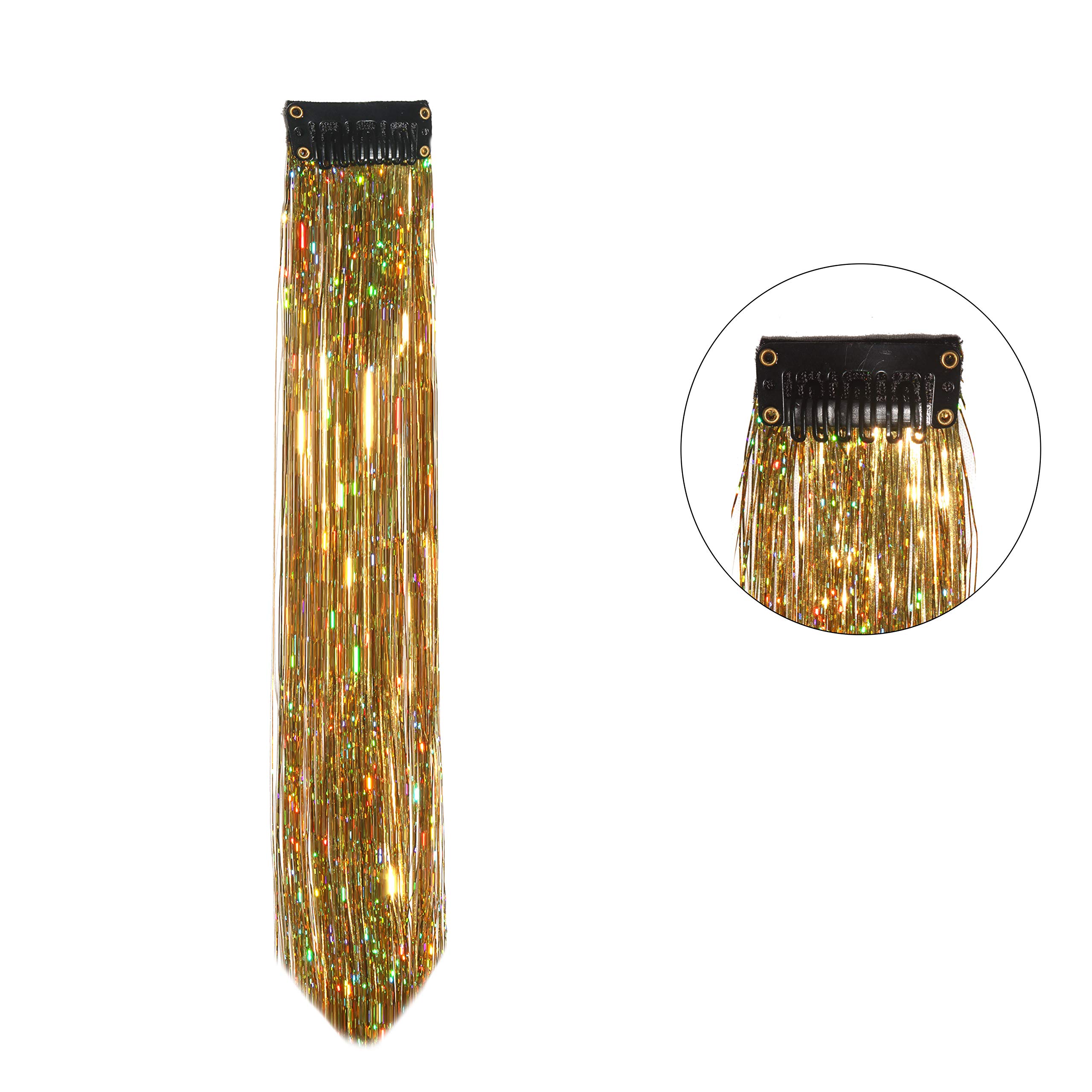 Paradise® Glitter Hair Streaks Extensions - 2pc Set for Women, Girls & Kids (Golden) | Temporary Hair Highlights for Parties, Halloween & Cosplay
