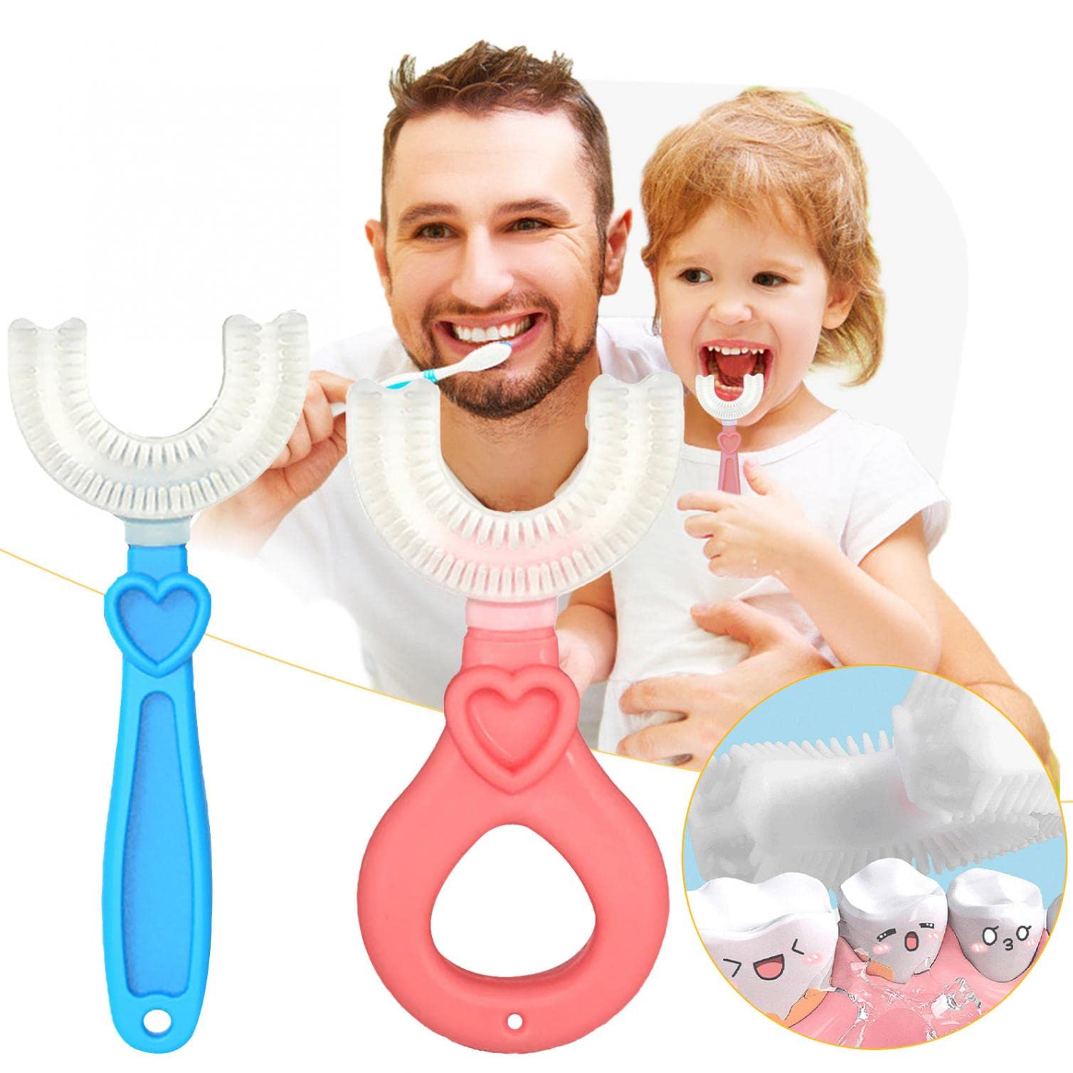 U-Shaped Baby Toothbrush for Kids Ages 2-12 - 360° Soft Silicone Brush Heads & Easy-Grip Handle - Gentle Teeth Whitening & Gum Massage Tool for Toddlers & Children - Perfect for Morning & Nighttime Oral Care Routines
