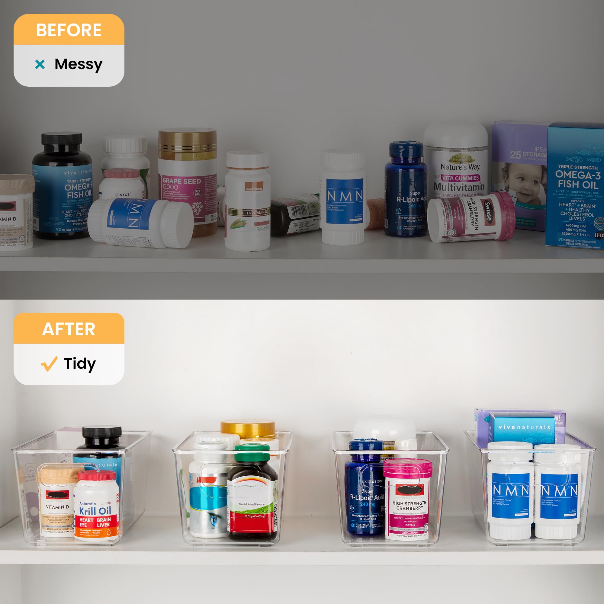 YIHONG 4-Pack Clear Plastic Storage Bins with Handles - Small Pantry Organizer for Kitchen, Freezer, Cabinet & Closet Storage | Perfect for Food Containers, Spice Jars, Toiletries & Home Organization