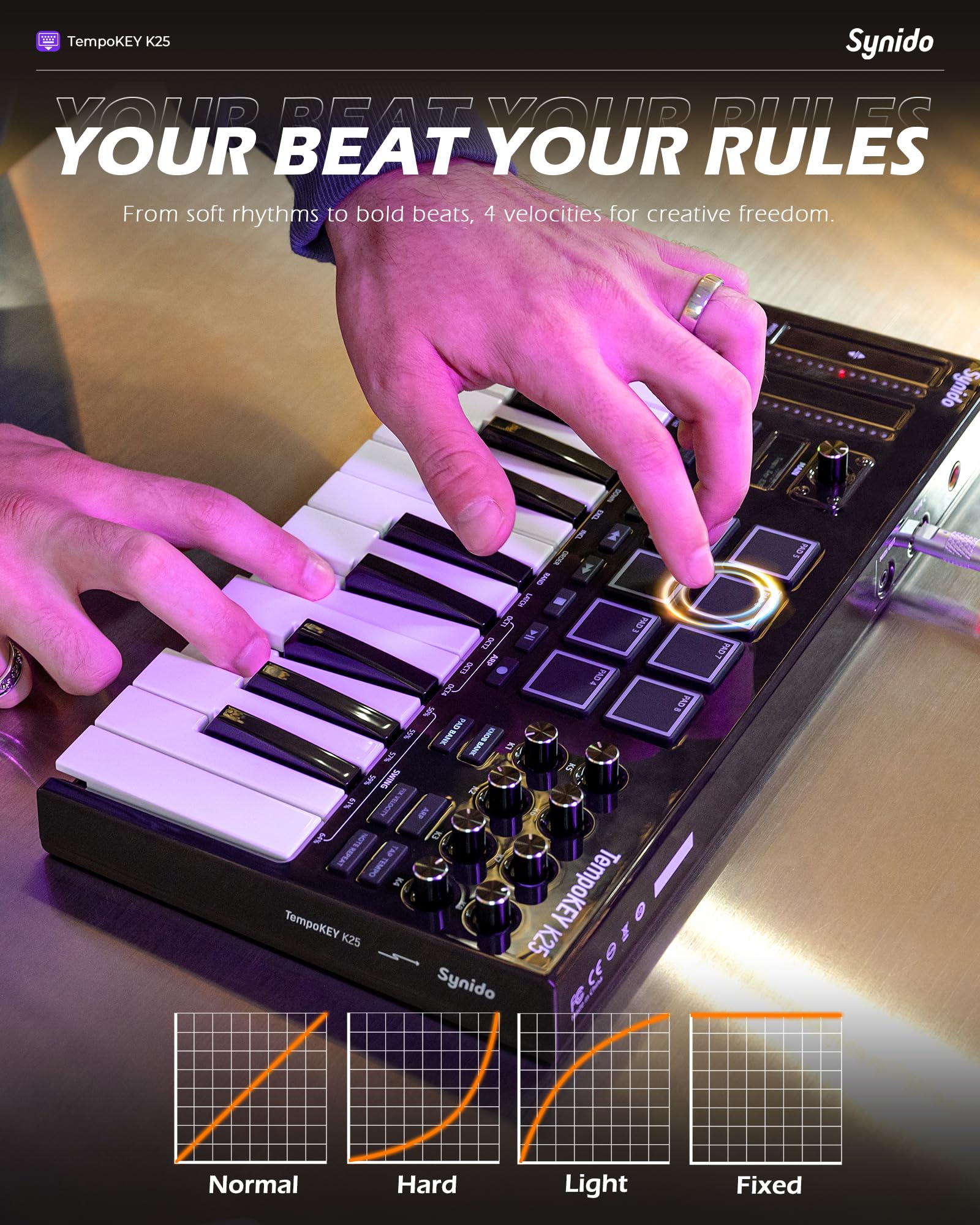 TempoKEY K25 - 25 Key USB C MIDI Keyboard Controller with Drum Pads, Velocity-sensitive Full-size Keys & OLED Screen | Portable Beat Maker for Music Production (Black) | Perfect for Home Studios, Live Performances & Electronic Music Creation