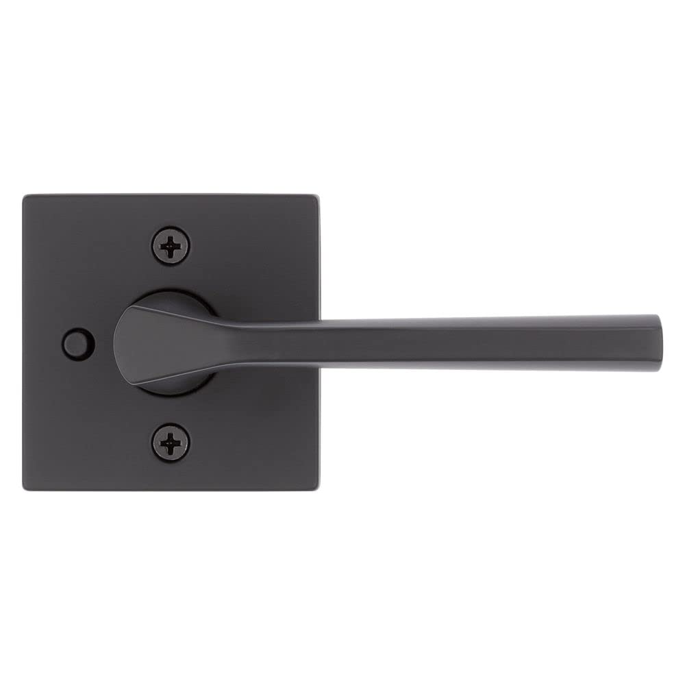 Kwikset Lisbon Matte Black Interior Privacy Door Handle with Reversible Keyless Push Button Lock - Perfect for Bathroom, Bedroom, and Closet Doors - Durable & Stylish Home Security Solution