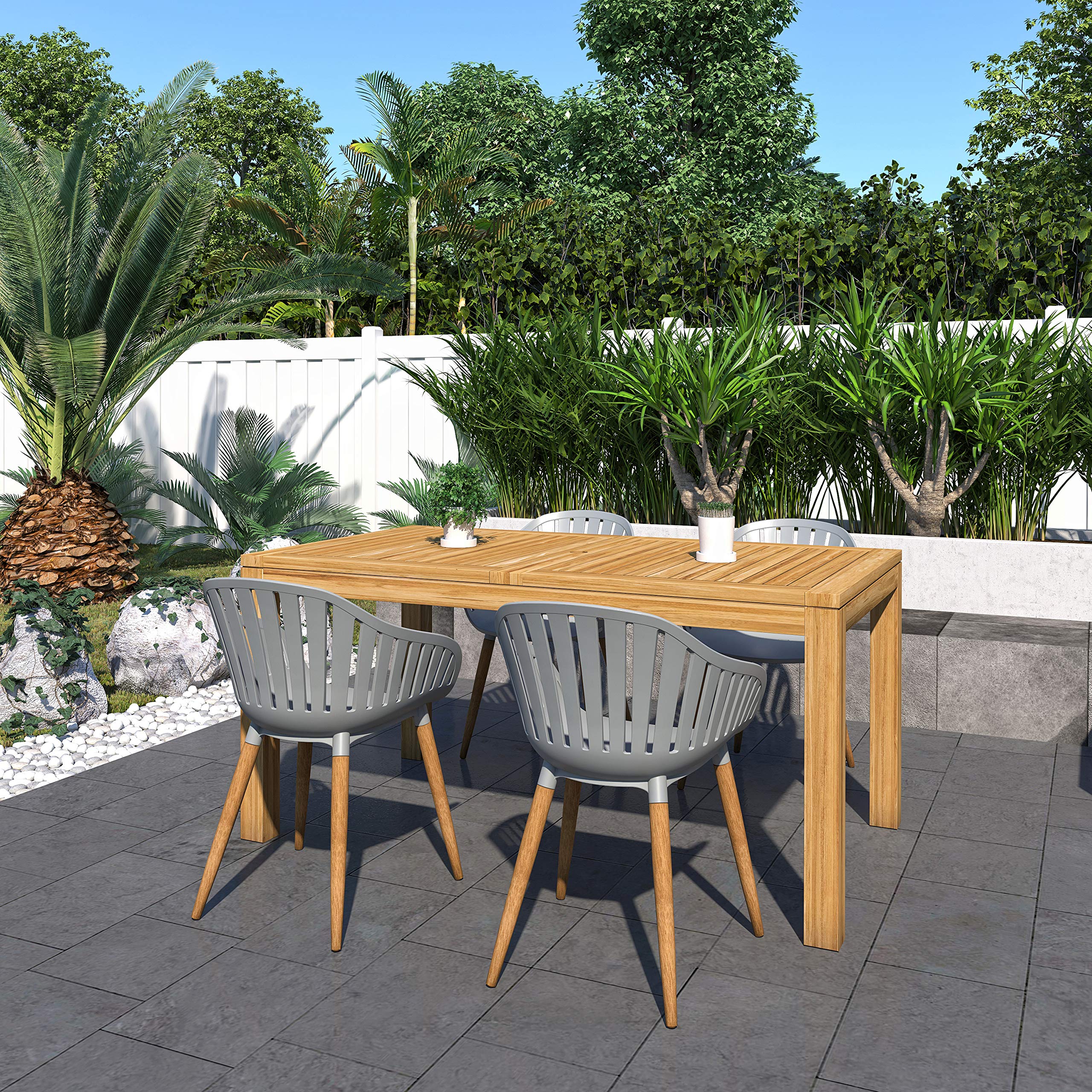 5-Piece Outdoor Rectangular Teak Dining Table Set - Patio & Indoor Furniture for Backyard, Garden, Poolside & Dining Room | Weather-Resistant & Durable Certified Teak Wood