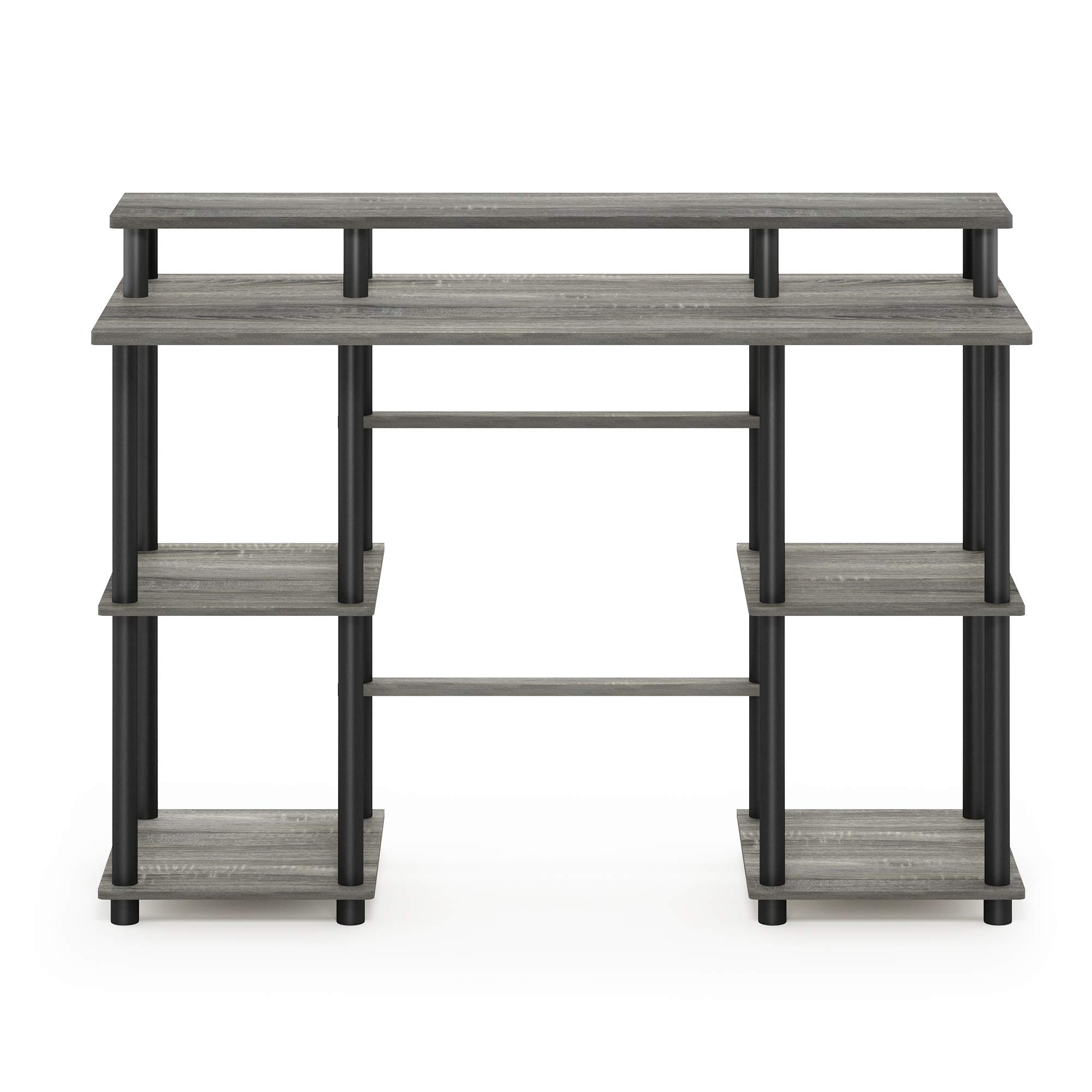 Furinno Turn-N-Tube Computer Desk - French Oak Grey & Black - Compact Home Office Desk for Small Spaces, Gaming & Study