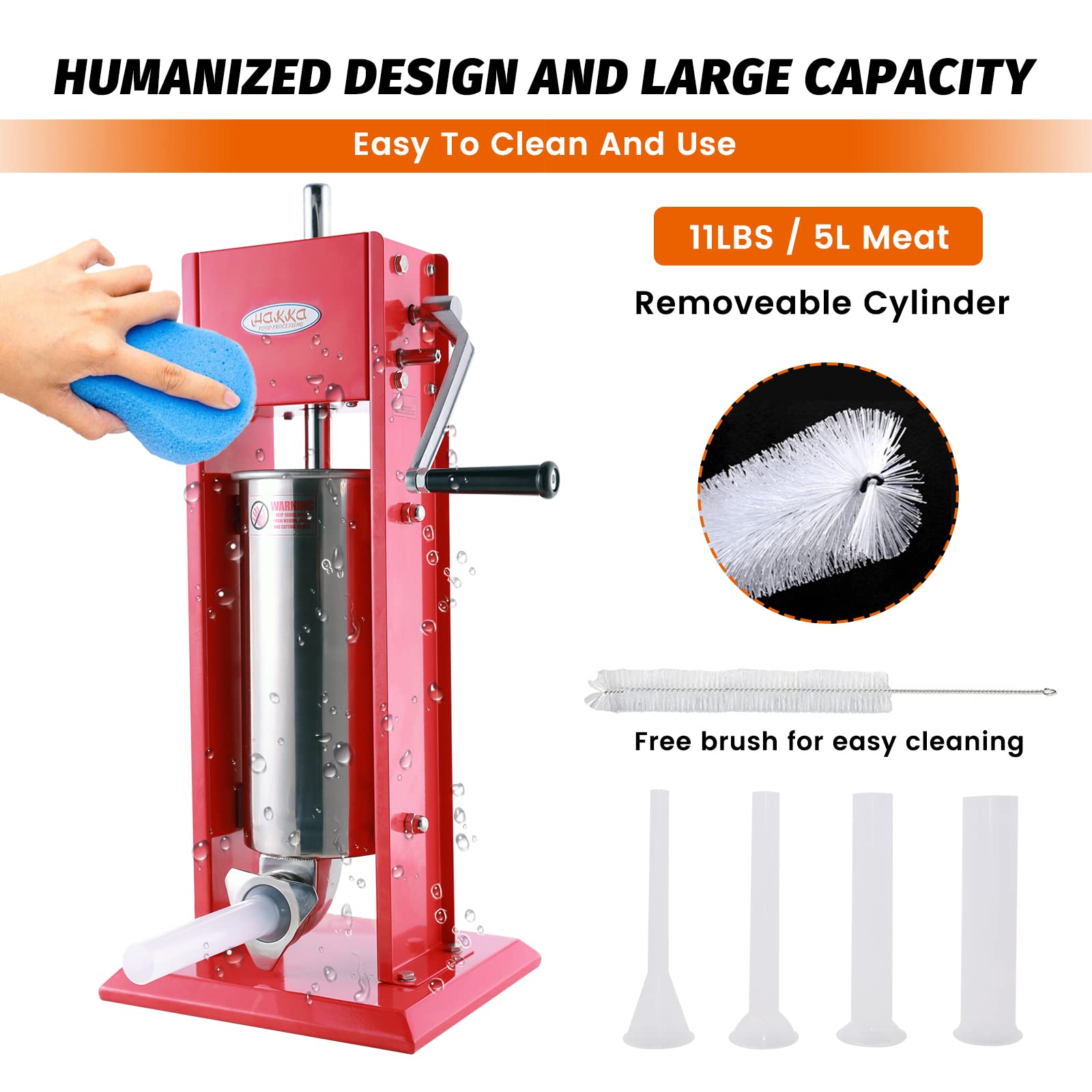 Premium 11 Lb/5 L Vertical Sausage Stuffer - Dual Fill Rate Spray-Painted Steel Sausage Maker for Home & Commercial Use - Perfect for Sausage Making, Meat Processing, and DIY Charcuterie