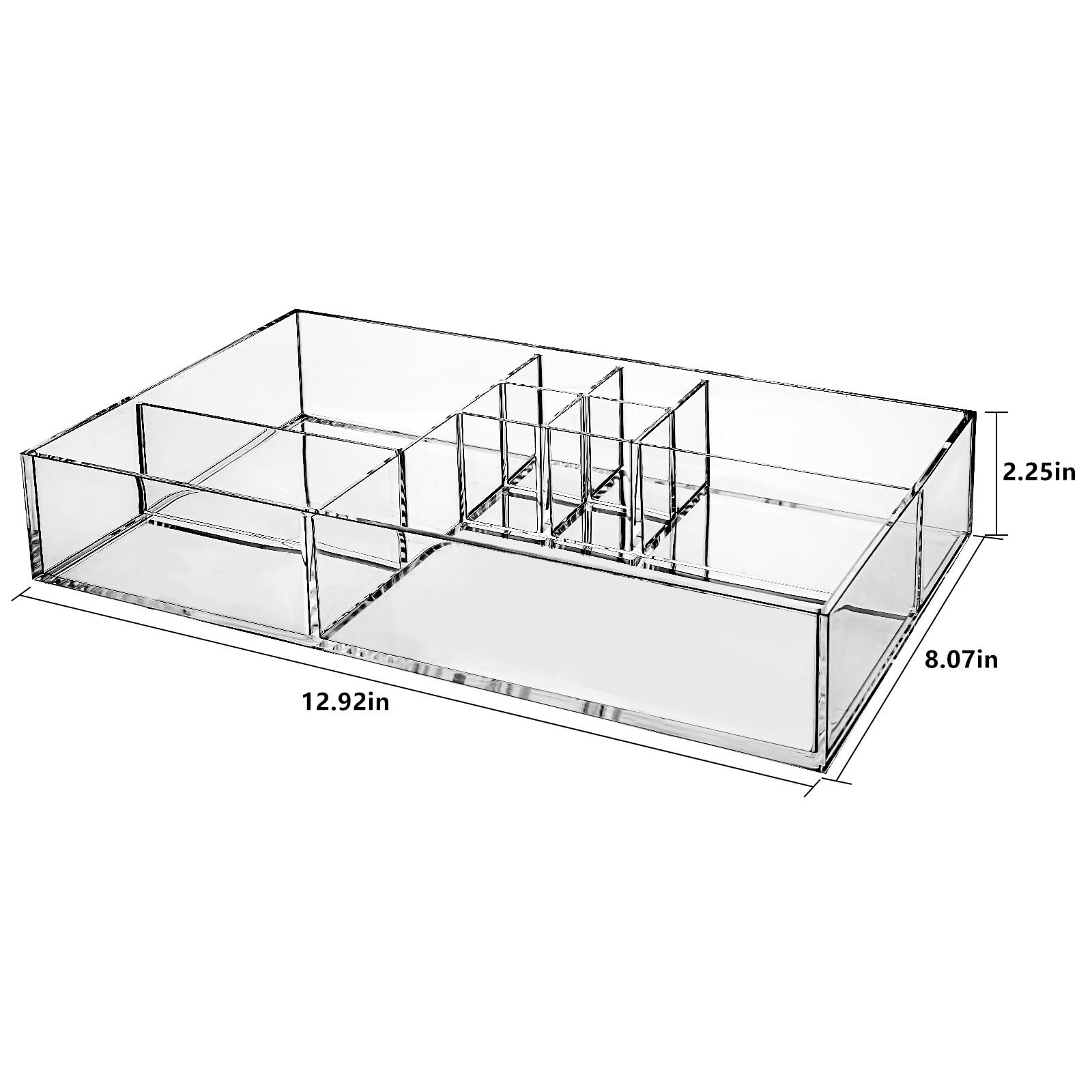 Clear Large Makeup Organizer with 8 Divided Cosmetic Slots - Countertop Vanity Storage for Bathroom, Dresser & Drawer Organization | Perfect for Cosmetic Display, Travel & Daily Beauty Routine