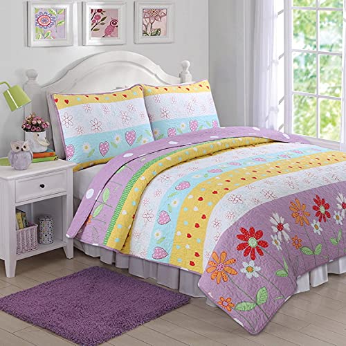 3-Piece 100% Cotton Quilt Set for Full/Queen Size Bed - Soft & Breathable Bedding for Bedroom, Guest Room, or Dorm - Perfect for All Seasons
