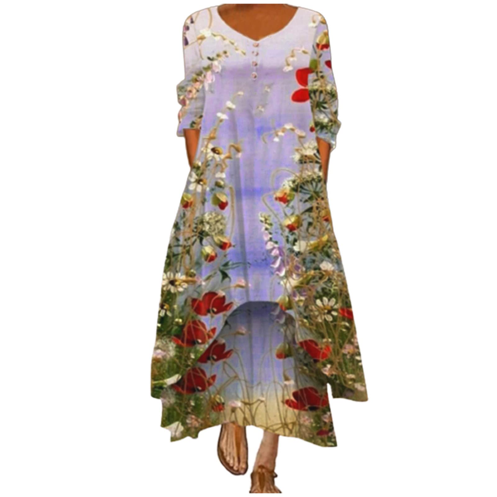 Plus Size Hawaiian Sun Dresses for Women - Floral Loose Long Maxi Dress | Oversized Bohemian Summer Caftan | Beach Cover Up & Vacation Outfit