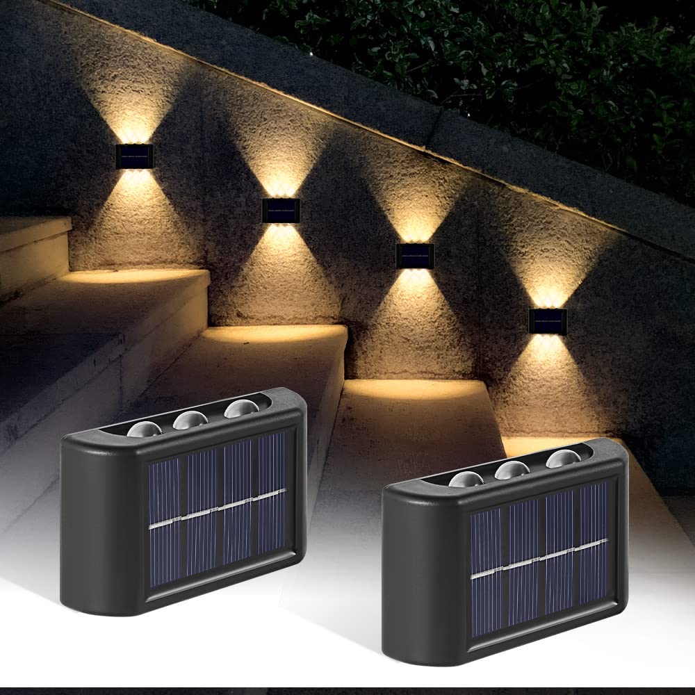 Solar Powered LED Fence Lights Outdoor - Waterproof Up Down Wall Sconce Lighting for Deck, Patio, Stairs, Garage, Backyard, Porch (2 Pack) - Perfect for Landscape, Steps, Railing & Home Security Lighting