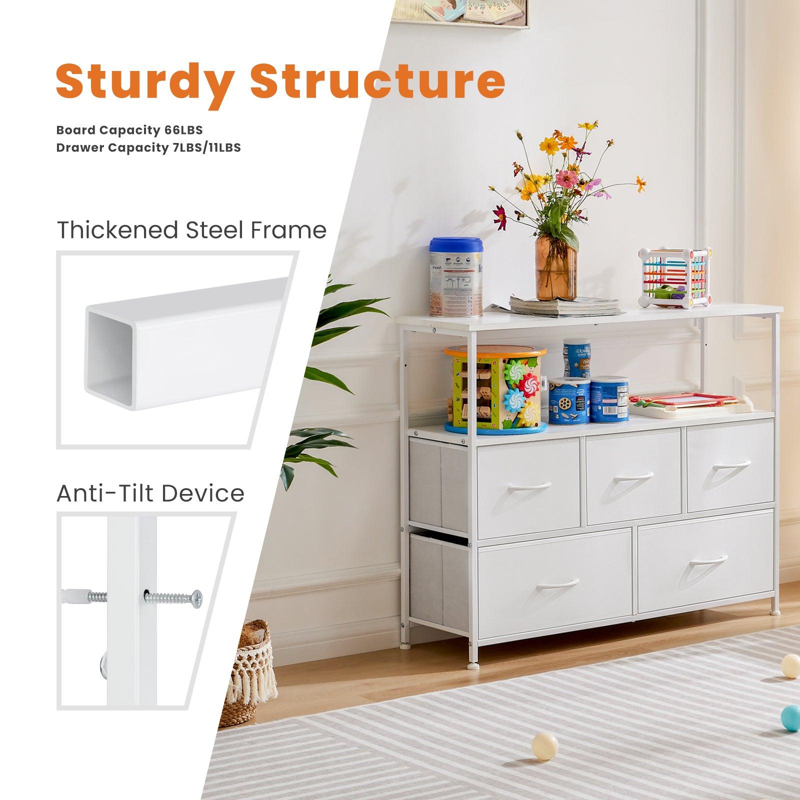 5-Drawer Fabric Dresser with Metal Frame - Bedroom Chest of Drawers for Closet Organization | Perfect for Small Spaces, Dorm Rooms & Apartment Storage