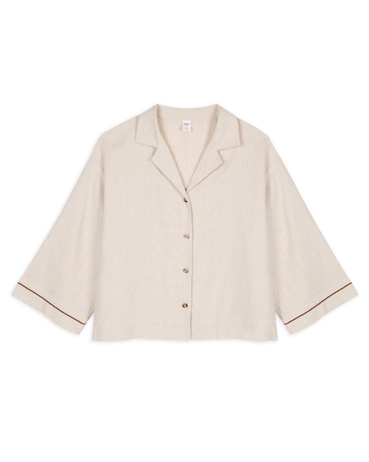 Linen Blend Cropped Shirt for Women - Natural Beige Relaxed Fit Summer Top | Casual Wear, Beach Outfits & Boho Style