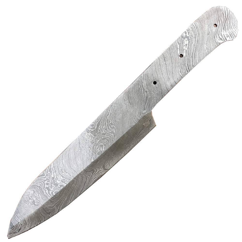 10 Inch Large Drop Point 1095 Damascus Steel Blade Blank - Premium Chef Knife for Professional Cooking, Meat Cutting & Kitchen Prep