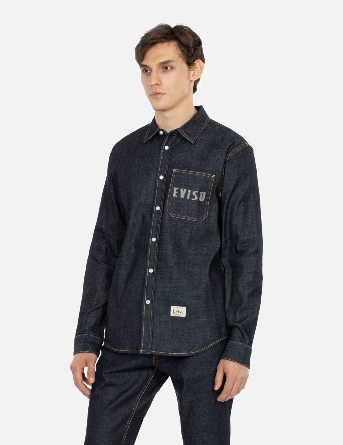 Kumadori Daruma Daicock Print Regular Fit Denim Shirt for Men - Japanese Streetwear Fashion, Casual Wear & Festival Outfits