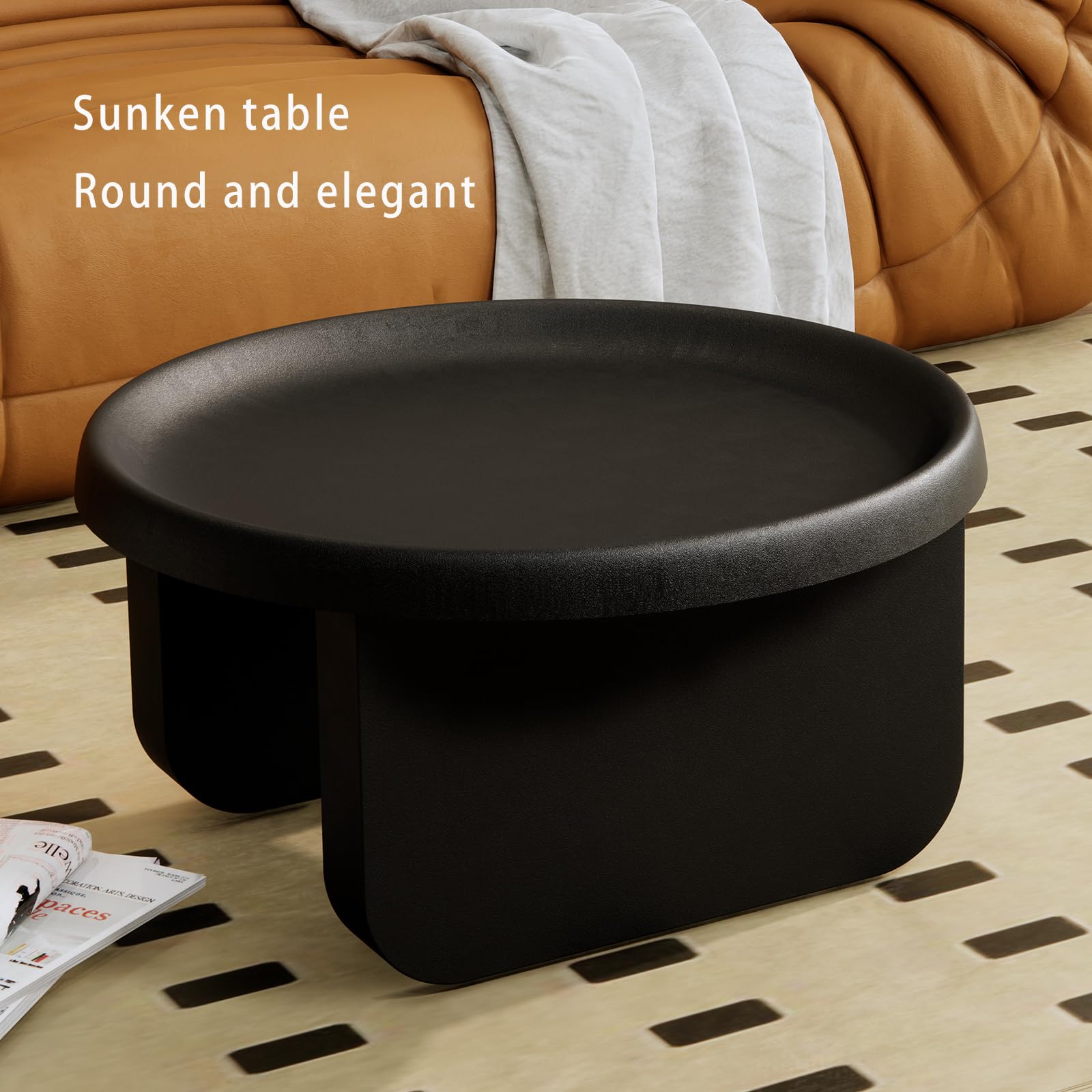 Modern Round Coffee Table Set - Black Nesting Metal Center Table for Living Room, Unique Circle Design (29.1 x 16.5 Inches) - Perfect for Small Spaces, Apartment Decor & Contemporary Home Furnishings