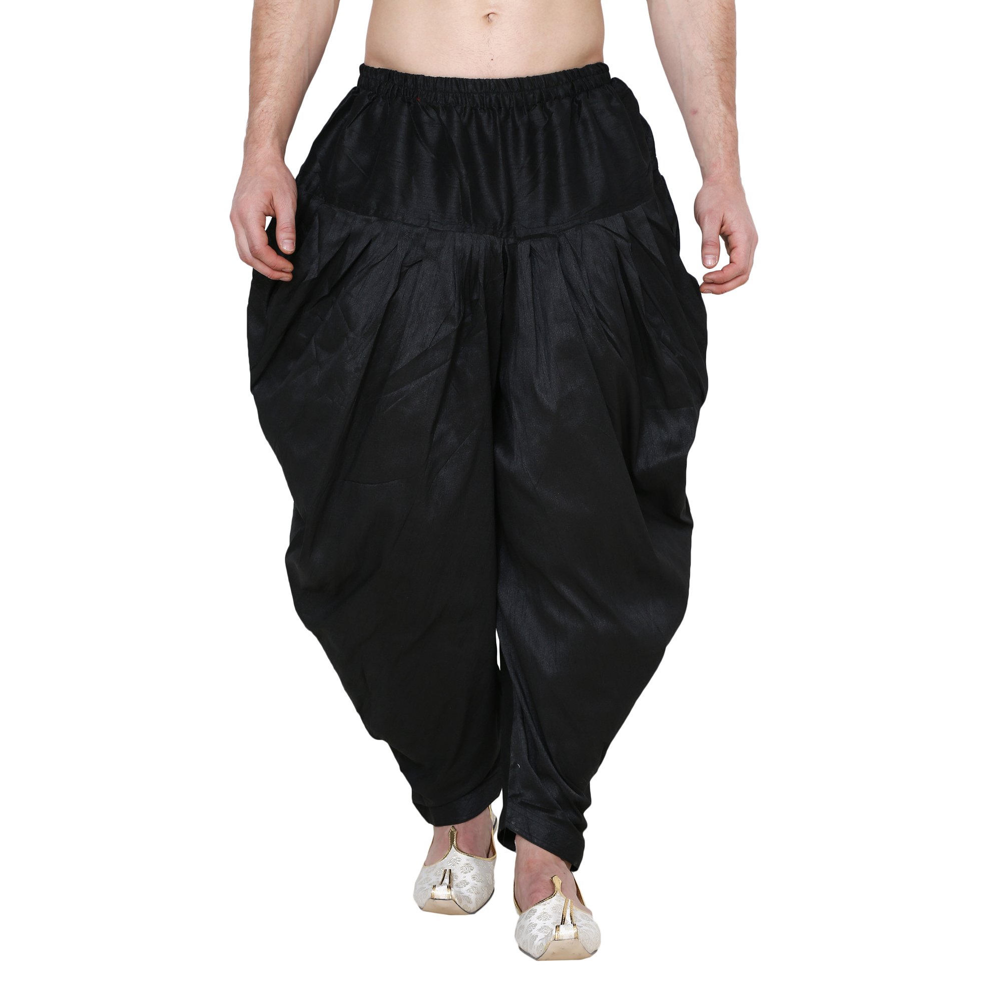 Men's Silk Blend Baggy Patiala Salwar Pants - Comfortable & Stylish Loose Fit Trousers for Casual Wear (Black) | Perfect for Festivals, Parties & Relaxing at Home