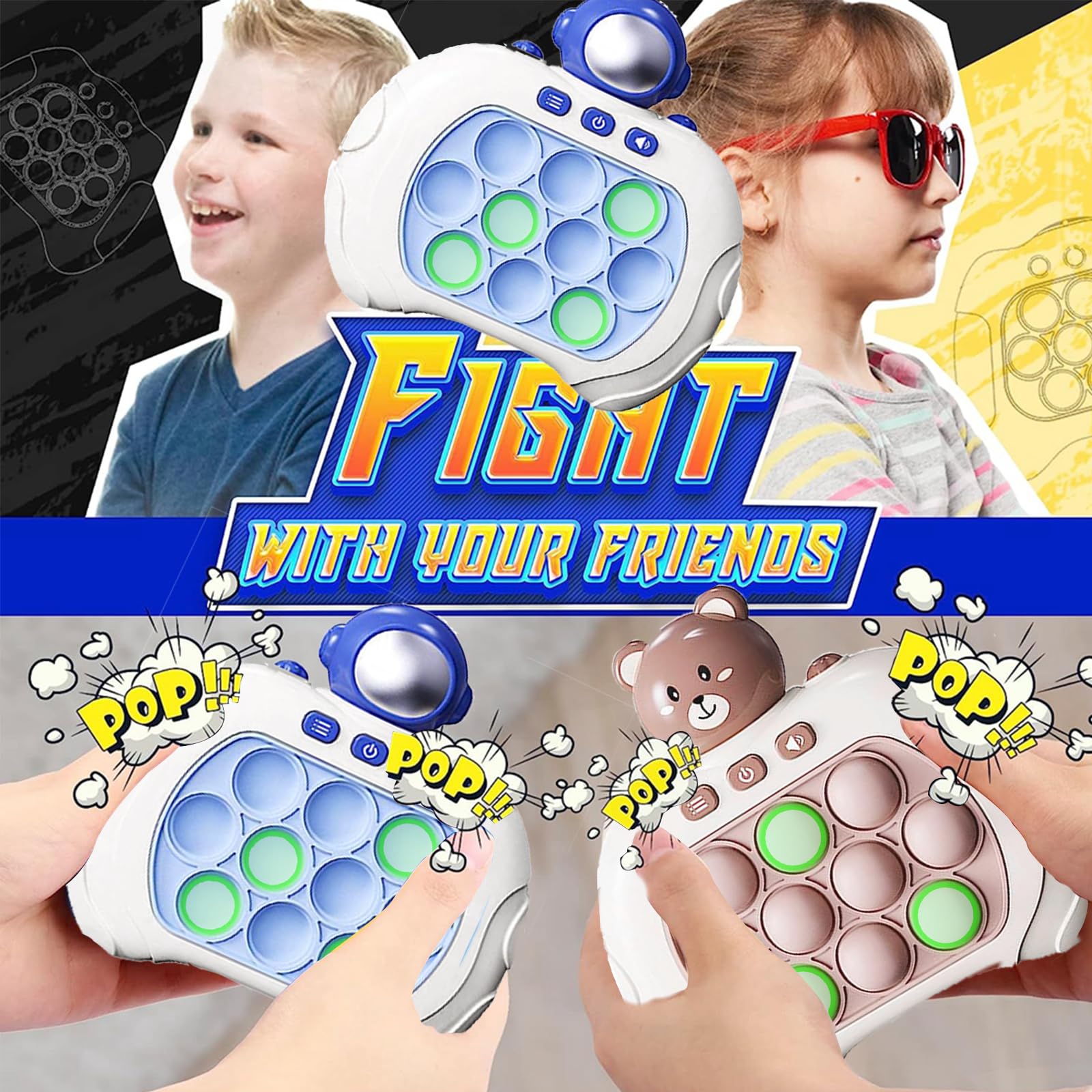 Electronic Pop It Fidget Toy - Quick Push Pop Game for Stress Relief, Smart Sensory Toy for Kids & Adults - Perfect for Home, Office, and Travel (Bear Design)
