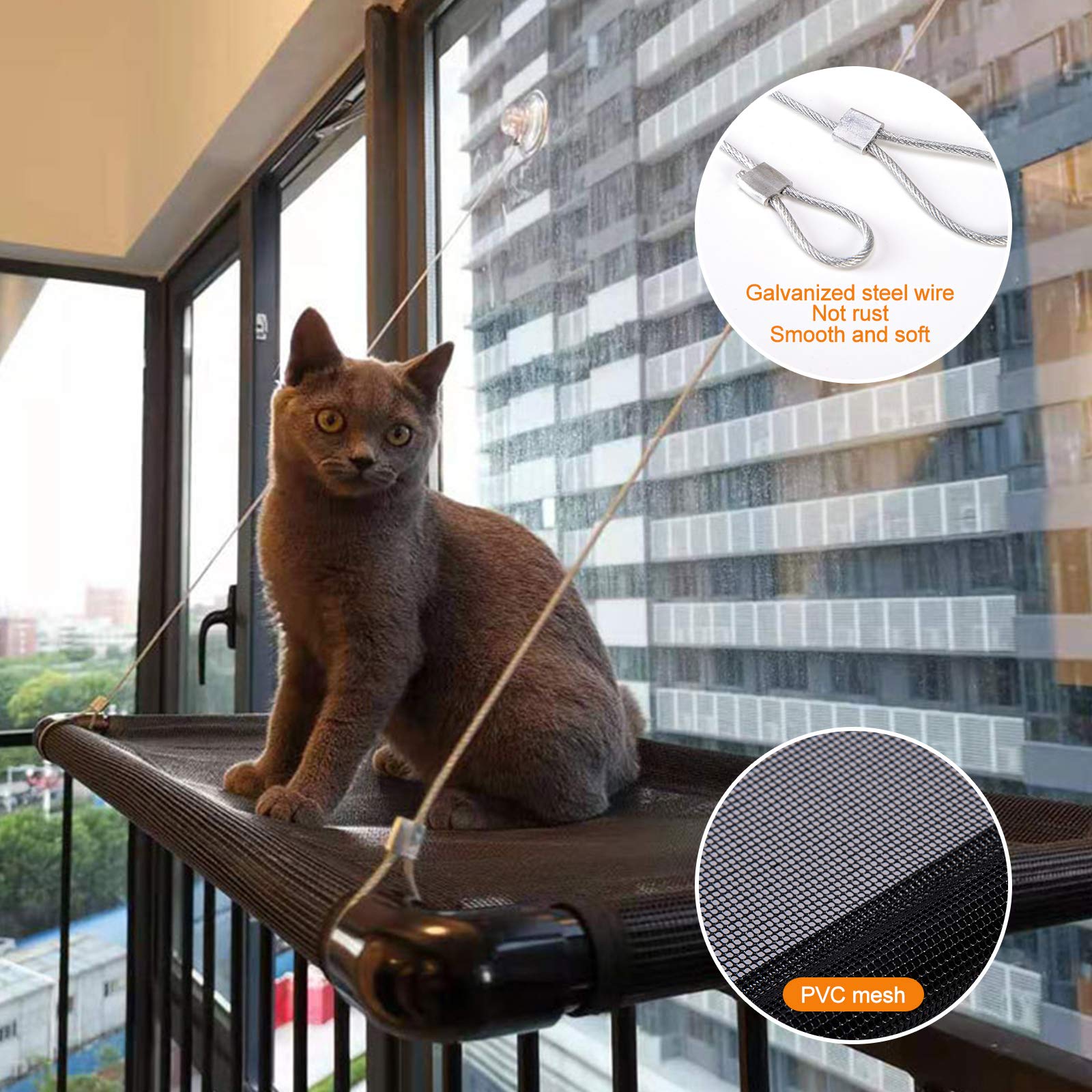 **Sturdy Cat Window Perch Hammock with Reinforced Pipes & 4 Suction Cups - Holds Up to 30 lbs, Space-Saving Window Bed for Indoor Cats - Perfect for Sunbathing & Bird Watching**