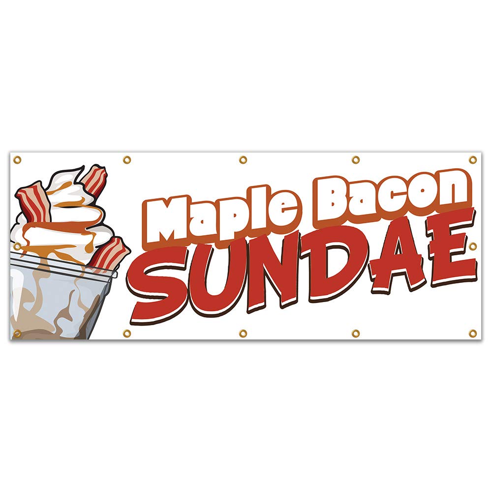Maple Bacon Sundae 120-Inch Vinyl Banner for Concession Stands & Food Trucks - Single Sided Advertising Sign for Ice Cream Shops, Fairs & Outdoor Events