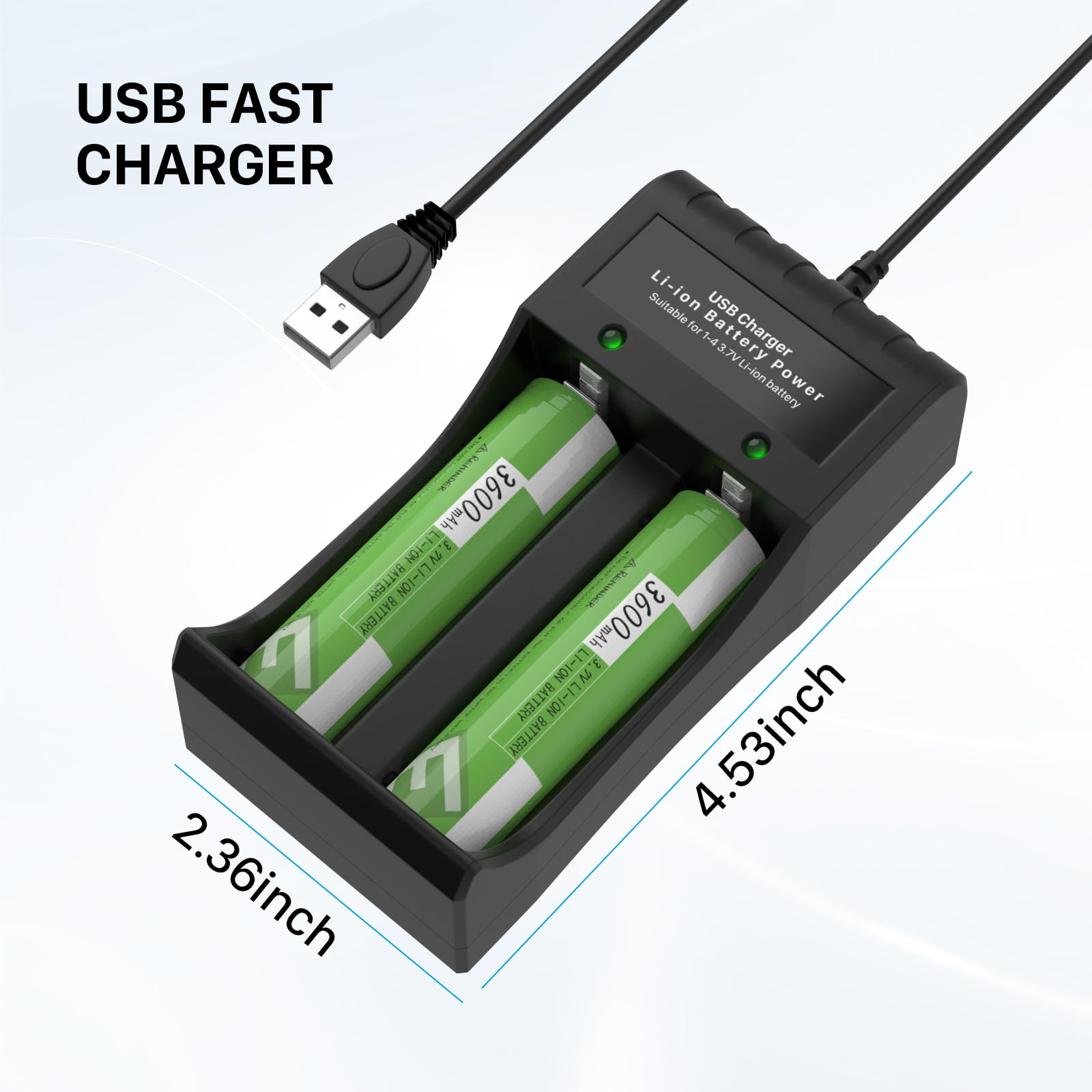 4-Pack 3.7V 3400mAh Rechargeable Flat Top Lithium Batteries with USB Charger - Compatible with Flashlights, Digital Cameras, Small Fans, Audio Equipment & More - Perfect for Outdoor Adventures, Emergency Kits & Electronic Devices