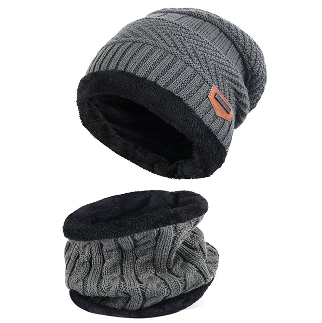 Kuyou Women's Beanie Hat and Scarf Set - Soft Winter Knit Tube Scarf & Warm Fleece Lined Hat for Cold Weather - Perfect for Skiing, Snowboarding, and Outdoor Winter Activities