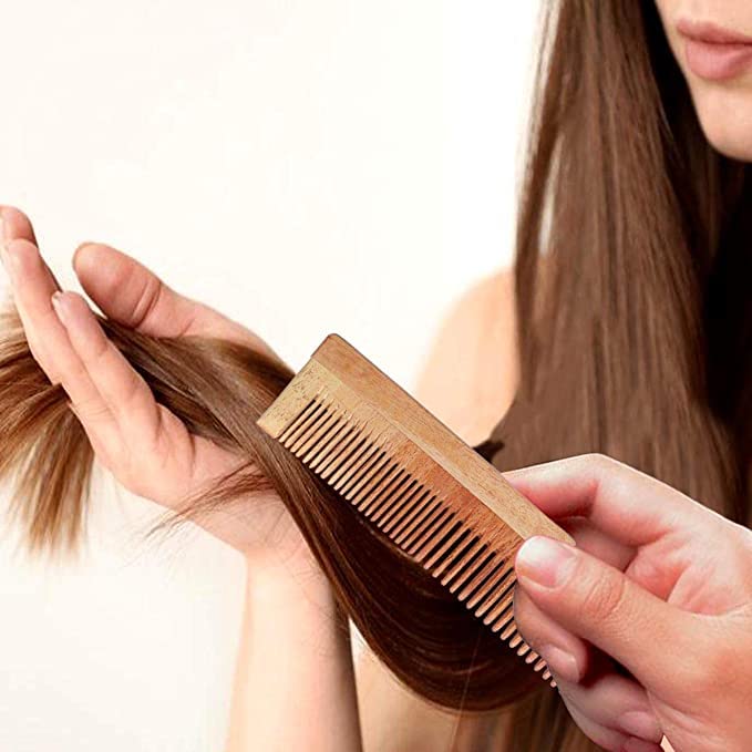 Natural Neem Wooden Comb for Men, Women & Kids - Anti-Dandruff, Hair Growth, Non-Static, Wide Teeth Design - Perfect for Daily Hair Care & Scalp Massage at Home
