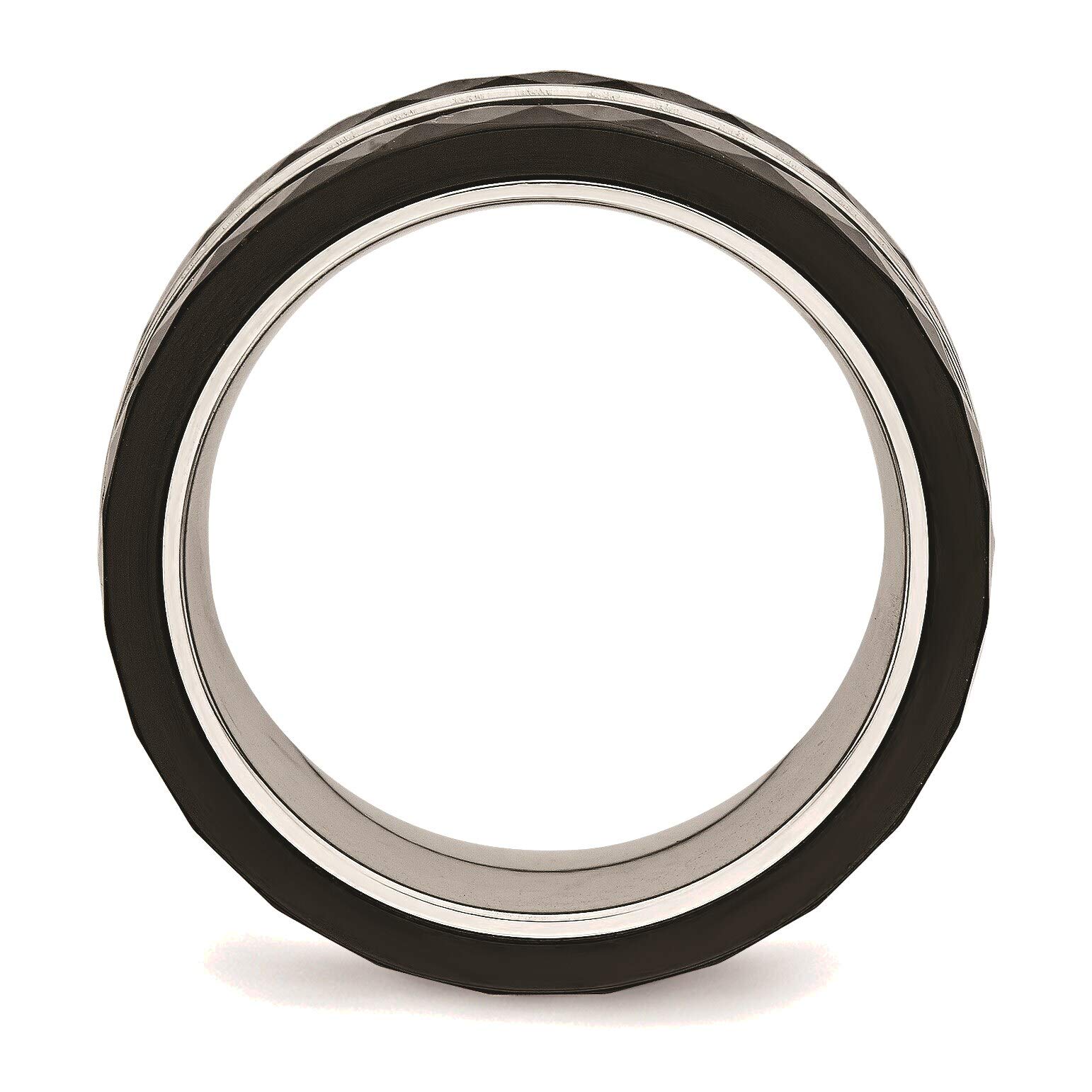 Bonyak Stainless Steel Black Ceramic CZ Ring for Women - Size 7, Polished Faceted Design, Durable & Hypoallergenic Jewelry - Perfect for Everyday Wear, Gift Giving & Special Occasions